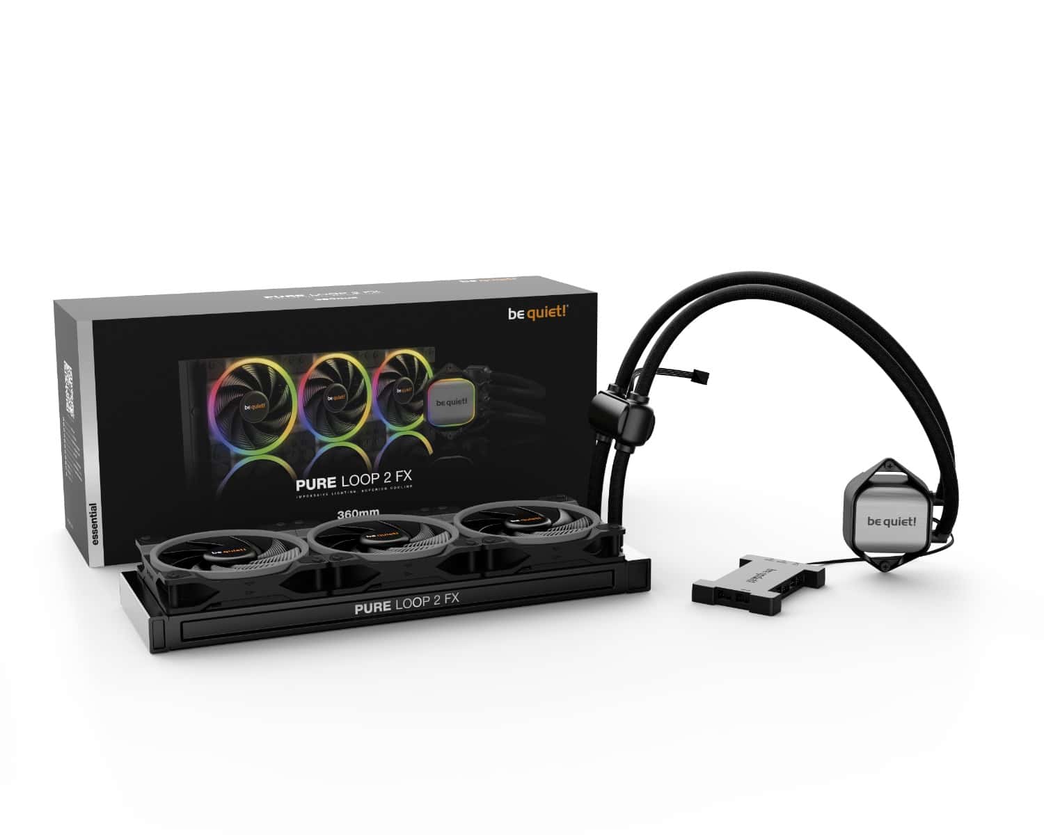 Be Quiet! Pure Loop 2 FX 360mm AIO aRGB CPU Liquid Cooler, 3x Light Wings 120mm PWM High-Speed Fans, 5500 RPM Pump Speed, 2500 RPM Fan Speed, Up to 88.86 CFM Airflow, Black | BW015 thumbnail 3