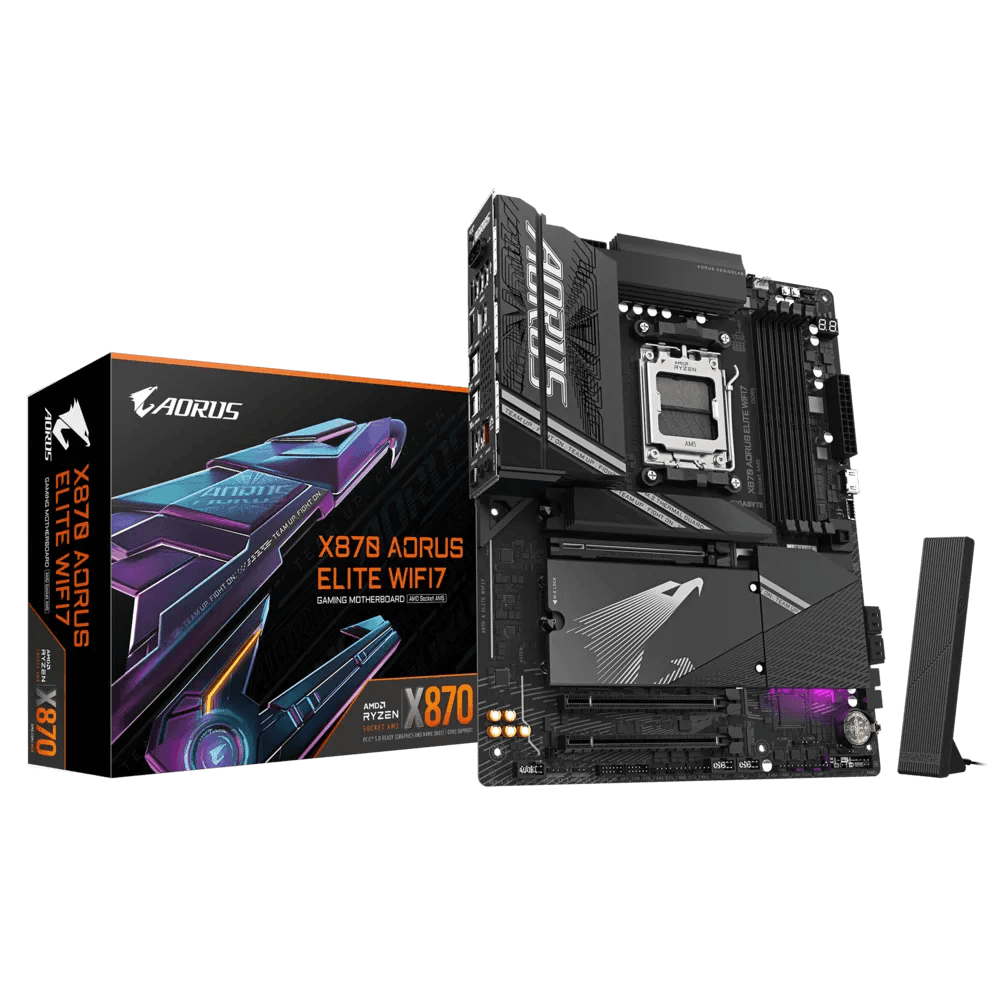 Gigabyte GIGABYTE X870 Aorus Elite Wifi 7 AM5 ATX Motherboard, AMD X870 Chipset, 4x DDR5 DIMM Slot, 256GB Max Memory, 4x M.2 Slots, 1x PCIe 5.0 x16, Black | X870 A ELITE WIFI7 - thumbnail 1