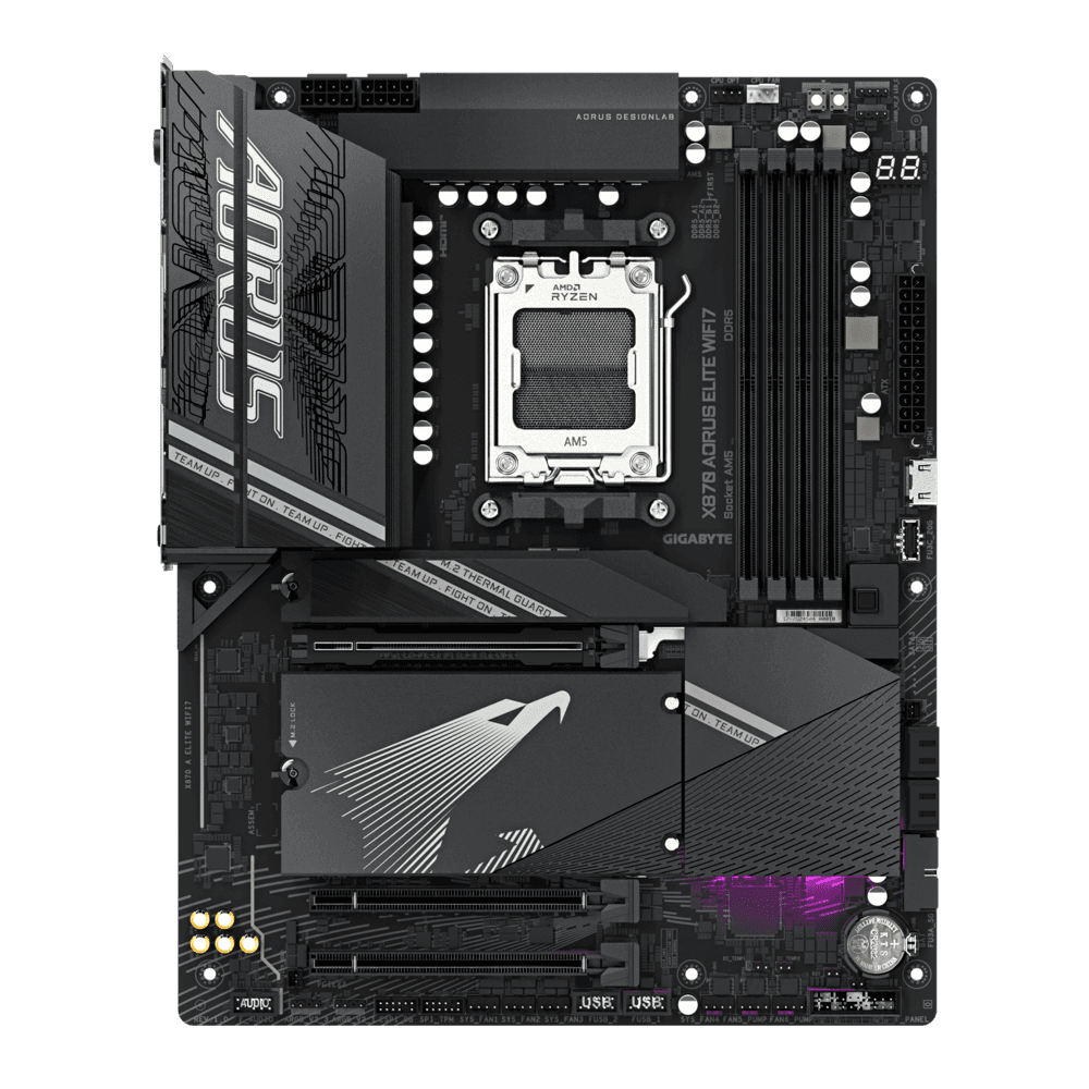 Gigabyte GIGABYTE X870 Aorus Elite Wifi 7 AM5 ATX Motherboard, AMD X870 Chipset, 4x DDR5 DIMM Slot, 256GB Max Memory, 4x M.2 Slots, 1x PCIe 5.0 x16, Black | X870 A ELITE WIFI7 - thumbnail 2