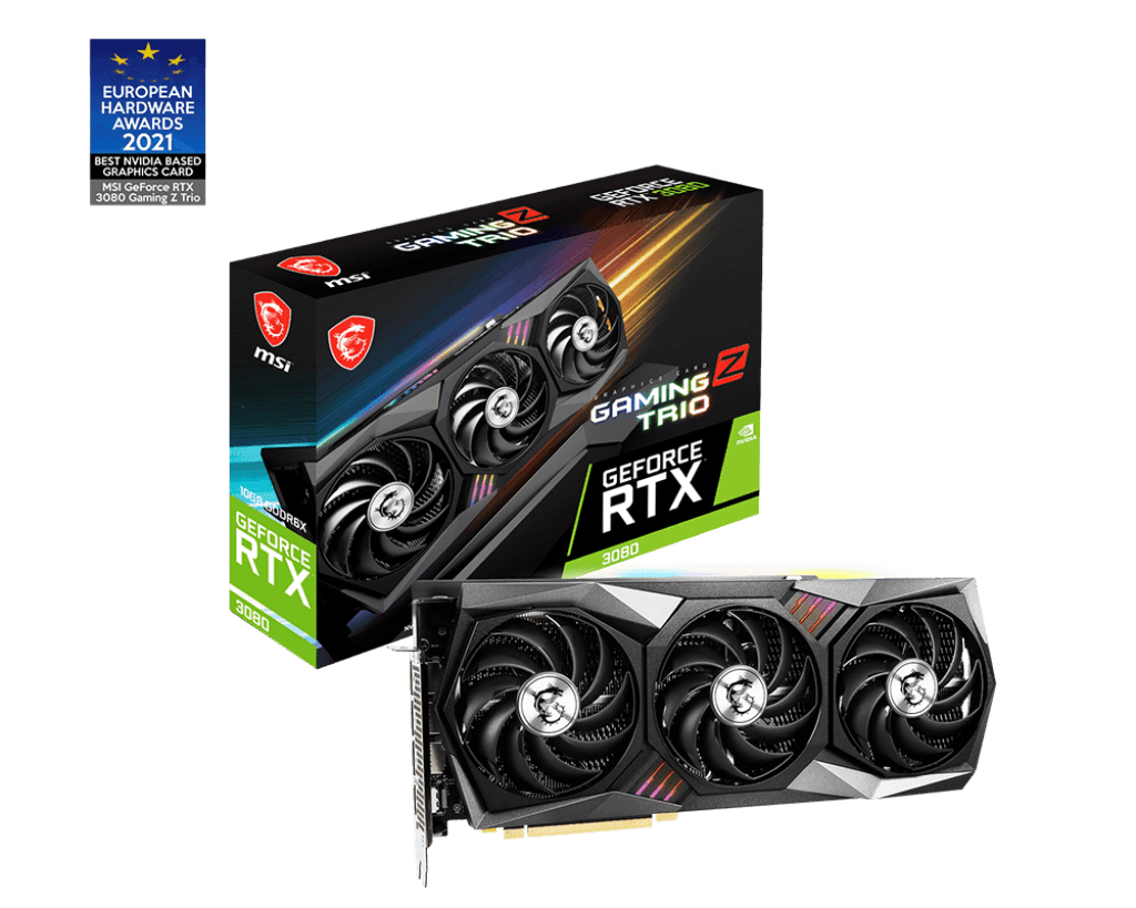 MSI VGA GeForce RTX 3080 Gaming Z TRIO 10G LHR Graphics Card, 10GB GDDR6X, 320-bit, PCI Express 4, 1830 MHz, 19 Gbps, DisplayPort x 3, HDMI x 1 | 912-V389-203 - thumbnail 1