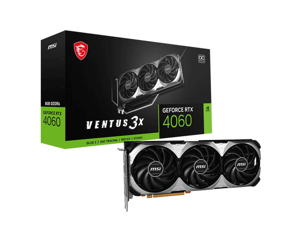 MSI MSI GeForce RTX 4060 VENTUS 3X OC Graphics Card, 8GB GDDR6 128-bit Memory, 2565 MHz Boost Clock, 3072 CUDA, 17Gbps Memory Speed, PCI E Gen 4, DP v1.4a / HDMI 2.1 | 912-V516-026 - thumbnail 2