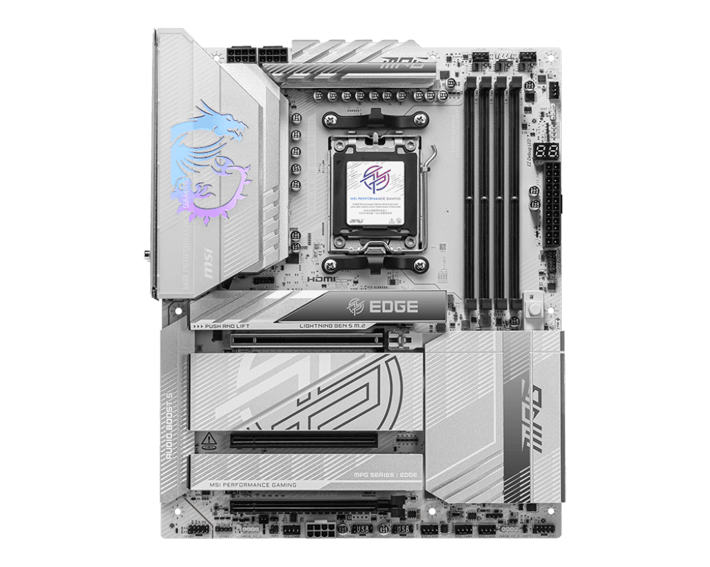 MSI MSI MPG X870E EDGE TI WIFI AM5 ATX Motherboard, AMD X870E Chipset, 4x DDR5 UDIMM Memory, Up to 256GB Max Memory, 3x PCI-E x16 Slot, 4x M.2 Slots, Wi-Fi & BT Connectivty, White | 911-7ES9-001 - thumbnail 5