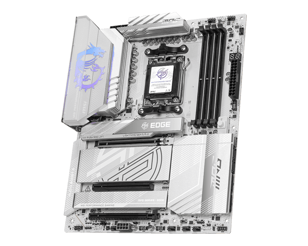 MSI MSI MPG X870E EDGE TI WIFI AM5 ATX Motherboard, AMD X870E Chipset, 4x DDR5 UDIMM Memory, Up to 256GB Max Memory, 3x PCI-E x16 Slot, 4x M.2 Slots, Wi-Fi & BT Connectivty, White | 911-7ES9-001 - thumbnail 4