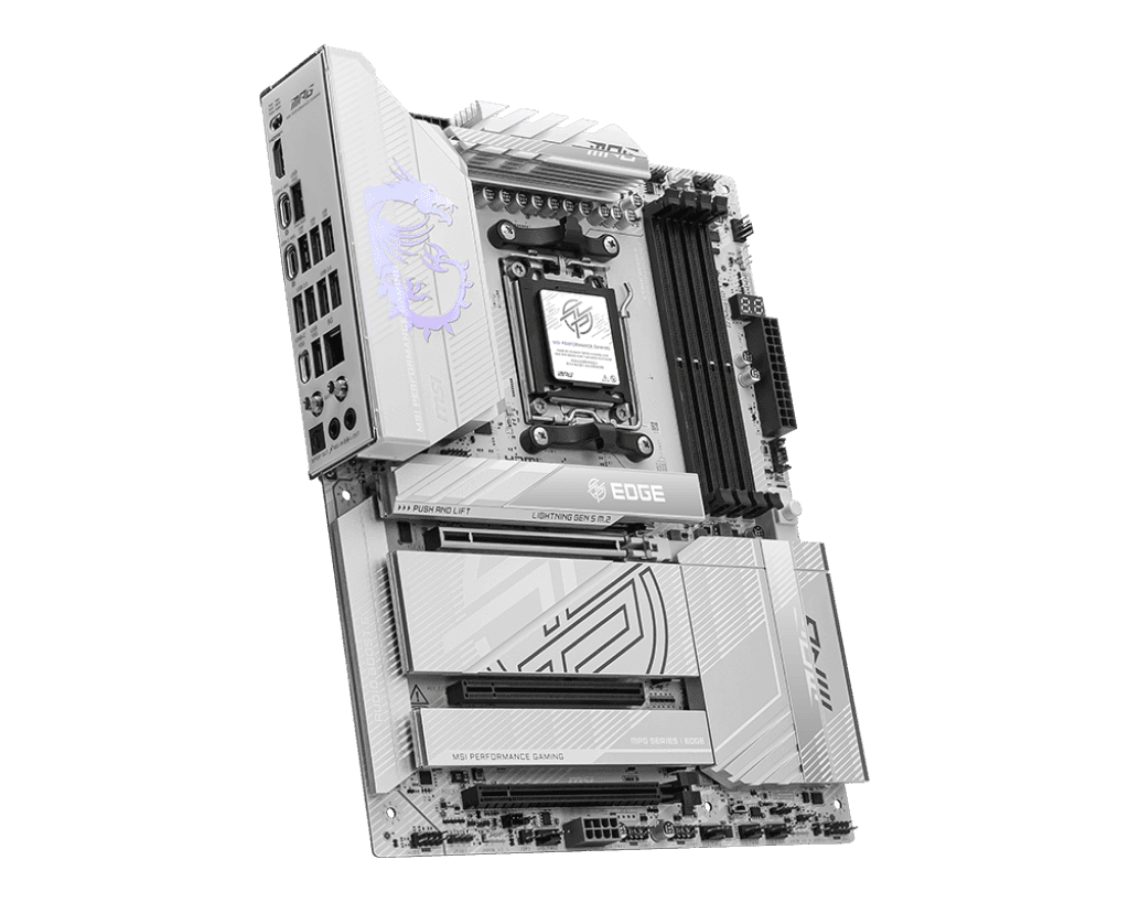 MSI MSI MPG X870E EDGE TI WIFI AM5 ATX Motherboard, AMD X870E Chipset, 4x DDR5 UDIMM Memory, Up to 256GB Max Memory, 3x PCI-E x16 Slot, 4x M.2 Slots, Wi-Fi & BT Connectivty, White | 911-7ES9-001 - thumbnail 3