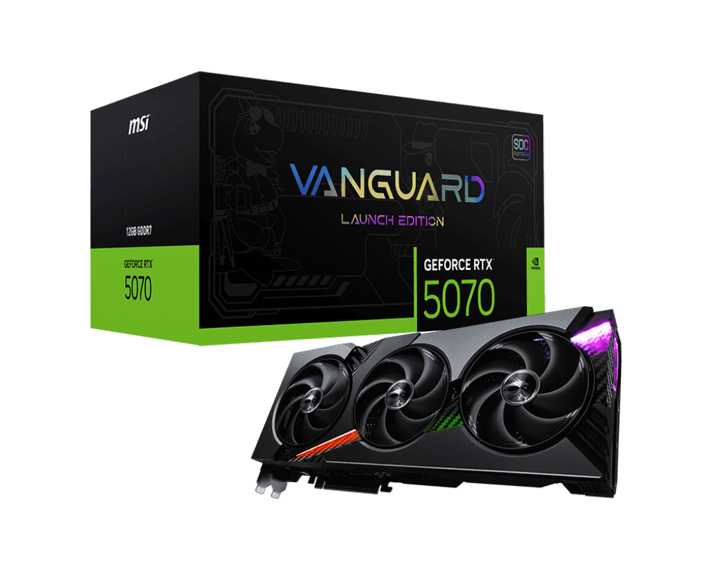 MSI MSI GeForce RTX  5070 12G Vanguard SOC Launch Edition Graphic Card, 12GB GDDR7 192-Bit Memory, 6144 Cuda Cores, 2640 MHz Boost Clock, 28 Gbps Memory Speed, PCI Express Gen 5 | 912-V532-050 - thumbnail 1