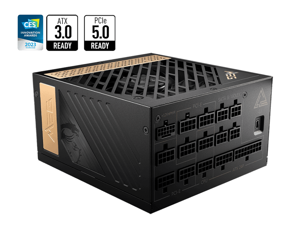 MSI MSI MEG Ai1300P PCIE5 1300W Power Supply (PSU), ATX 3.1 PCIe 5.1, Native 16-Pin, 80 PLUS Platinum | 306-7ZP4A18-CE0 - thumbnail 1