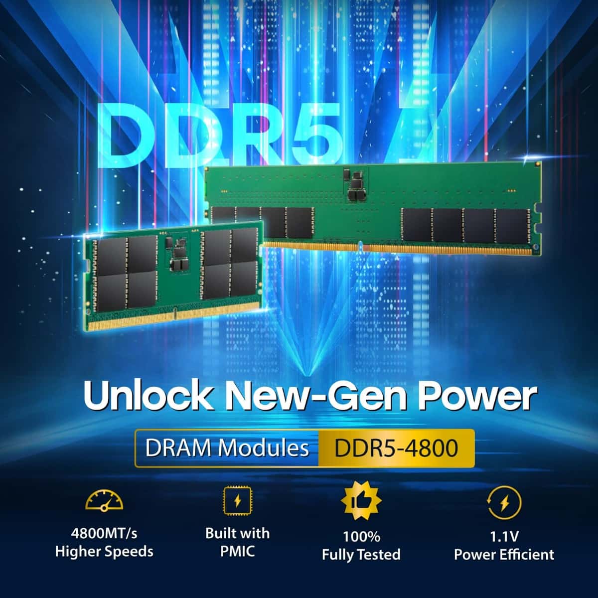 Transcend Transcend DDR5-4800 Unbuffered SO-DIMM Laptop Memory, CL40, 262 pin | JM4800ASE-16G - thumbnail 1