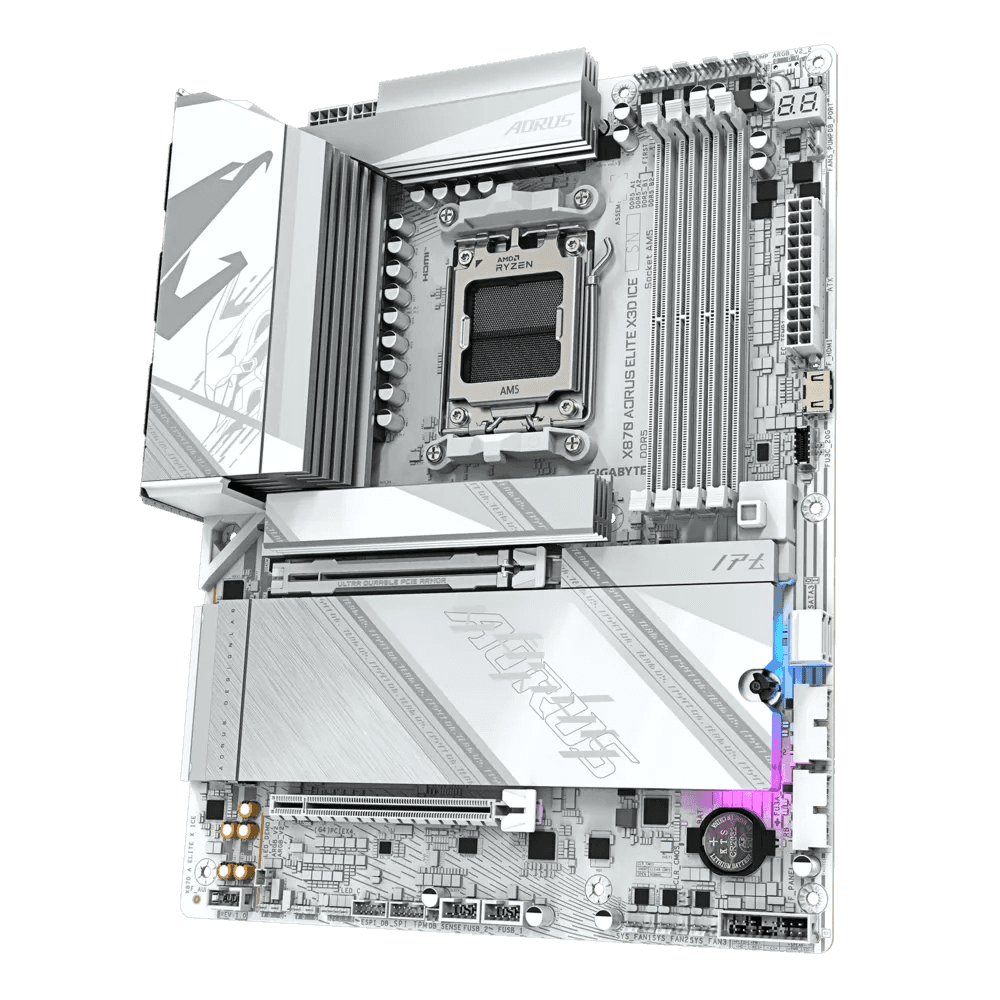 Gigabyte GIGABYTE X870 AORUS ELITE X3D ICE AM5 ATX Motherboard, AMD X870 Chipset, 4x DDR5 DIMM Slot, 256GB Max Memory, 4x M.2 Slots, 1x PCIe 5.0 x16, White | 9MX87ETXE-00-G10 - thumbnail 3