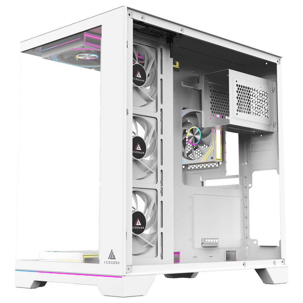ACEGEEK Acegeek Mercury R425X RGB Edition White ATX Gaming Case, Panoramic Dual-Chamber, Type-C, 7 Pre-Installed RGB Fans | AG-MERCURY-R425X RGB-WH - thumbnail 2