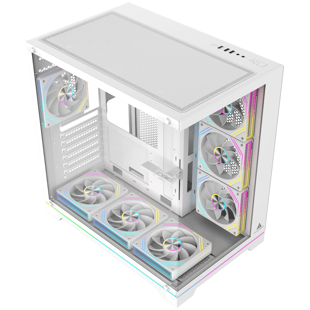 ACEGEEK Acegeek Mercury R425X RGB Edition White ATX Gaming Case, Panoramic Dual-Chamber, Type-C, 7 Pre-Installed RGB Fans | AG-MERCURY-R425X RGB-WH - thumbnail 4