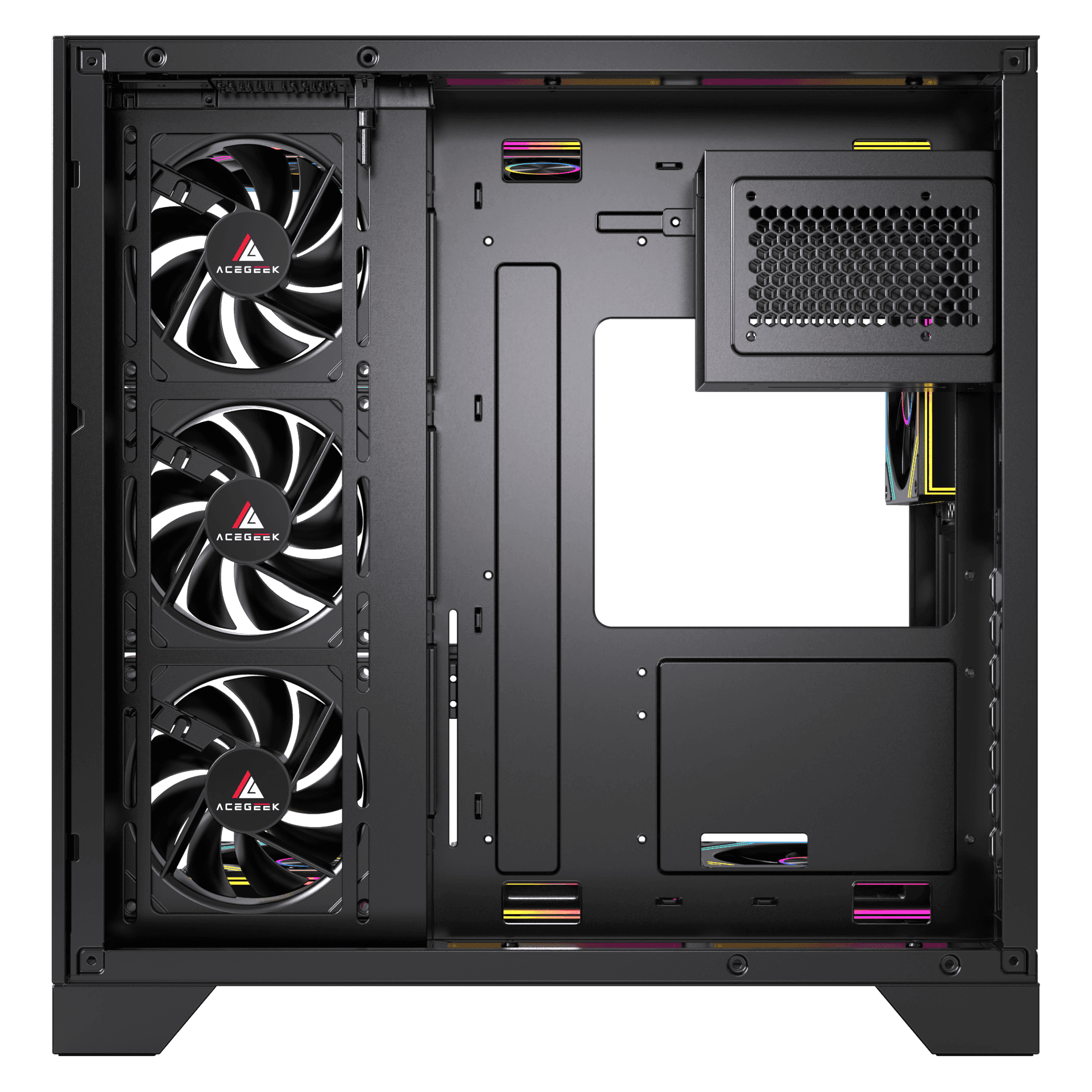 Acegeek Mercury R425X Black RGB Mid Tower Case, 7x Pre-installed RGB Fans, ATX, M-ATX, ITX Motherboard Supports, 360mm Radiator Support, 410mm Max GPU Clearance thumbnail 5