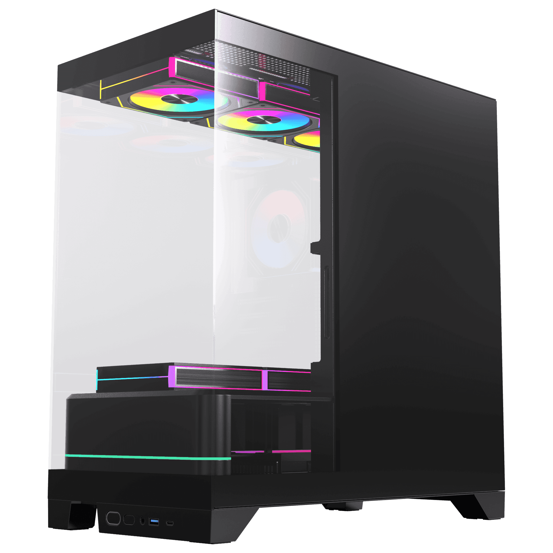 ACEGEEK Acegeek RGB Midtower Black Gaming Case, 7x Pre-installed RGB Fans, 3 Sided View, E-ATX/ATX/M-ATX/ITX Motherboard Support, 360mm AIO Radiator Support,  420mm Max GPU - thumbnail 4