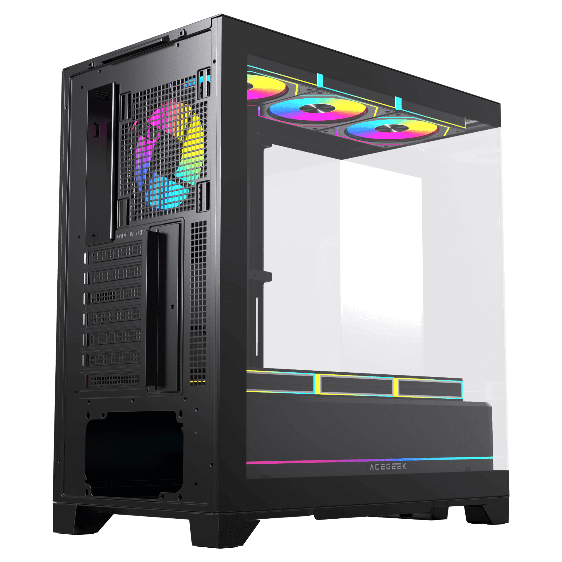 ACEGEEK Acegeek RGB Midtower Black Gaming Case, 7x Pre-installed RGB Fans, 3 Sided View, E-ATX/ATX/M-ATX/ITX Motherboard Support, 360mm AIO Radiator Support,  420mm Max GPU - thumbnail 5