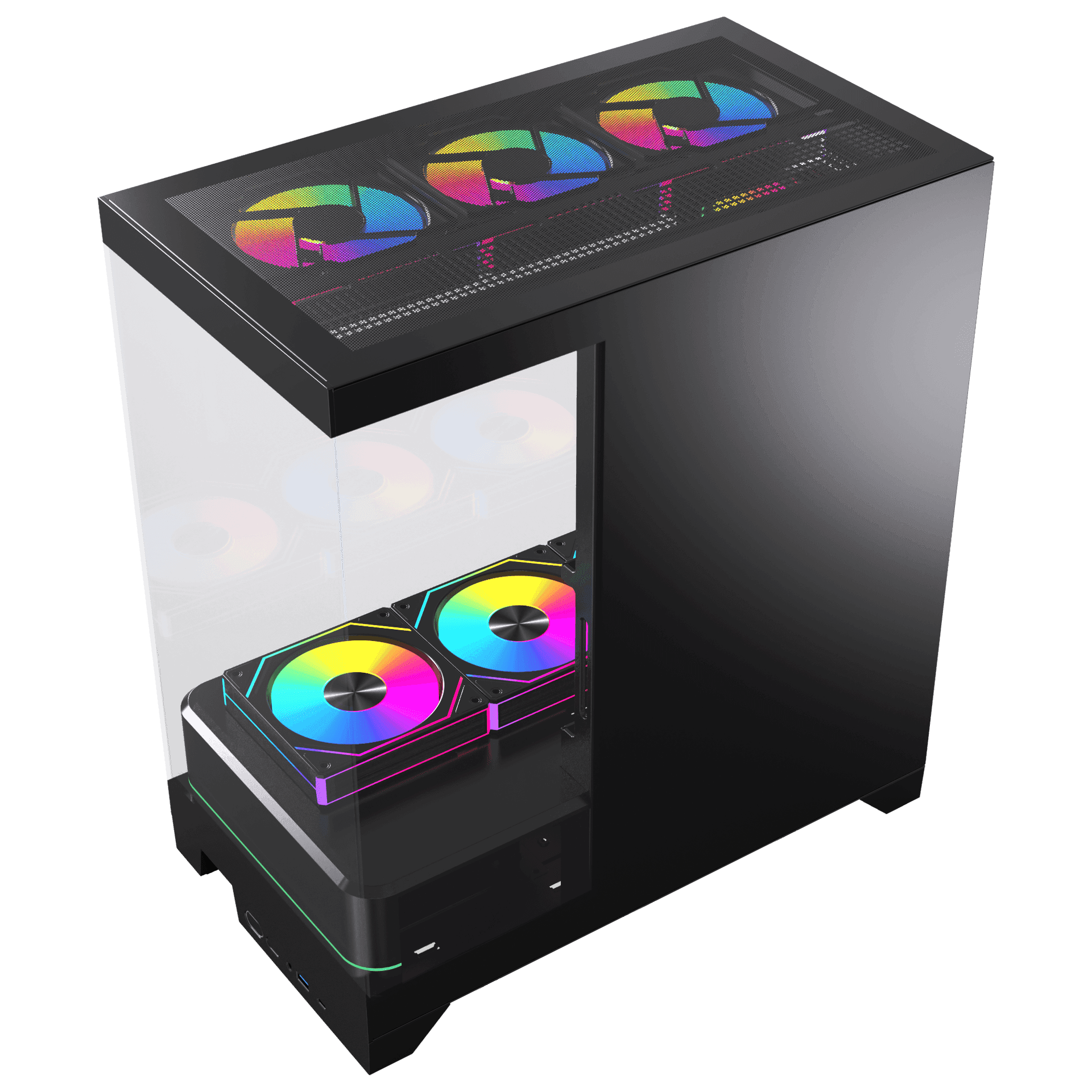 Acegeek RGB Midtower Black Gaming Case, 7x Pre-installed RGB Fans, 3 Sided View, E-ATX/ATX/M-ATX/ITX Motherboard Support, 360mm AIO Radiator Support,  420mm Max GPU thumbnail 2