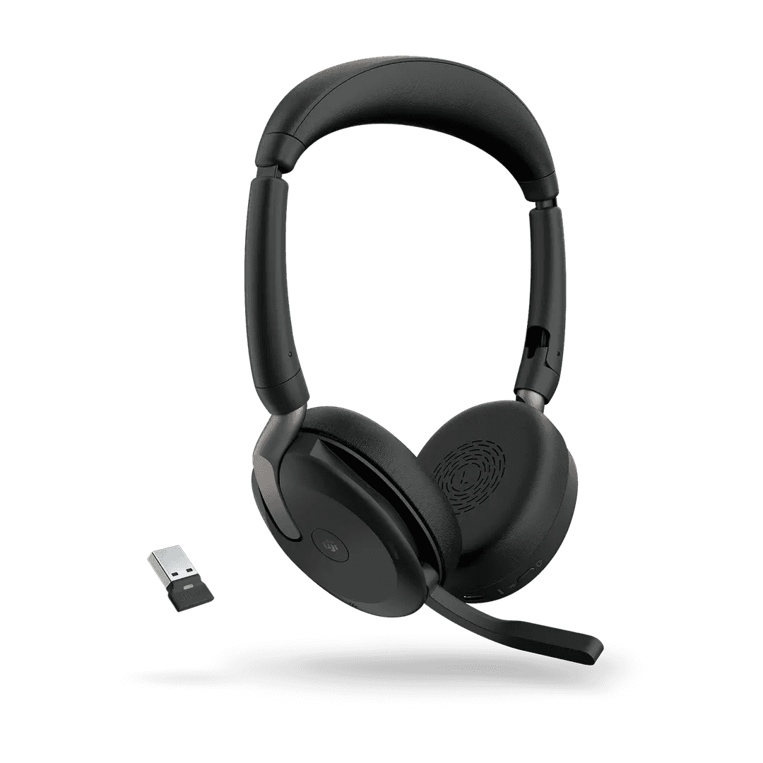 Jabra Jabra Evolve2 65 Flex MS Stereo Wireless Headset, USB-C, Bluetooth, Active Noise Cancellation (ANC), Foldable Design, 360° Busylight, Dual Microphones, Black | 26699-999-899 - Type: USB-A