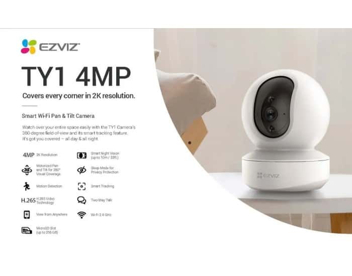 EZVIZ EZVIZ by HIKVISION |4MP QHD Resolution Indoor Smart WiFi Baby/Pet Monitor Camera |Smart Night Vision |360 Visual Coverage |Motion Detection Two-Way Talk |Micro SD Slot up to 256GB (TY1), White6941545605401 - thumbnail 2