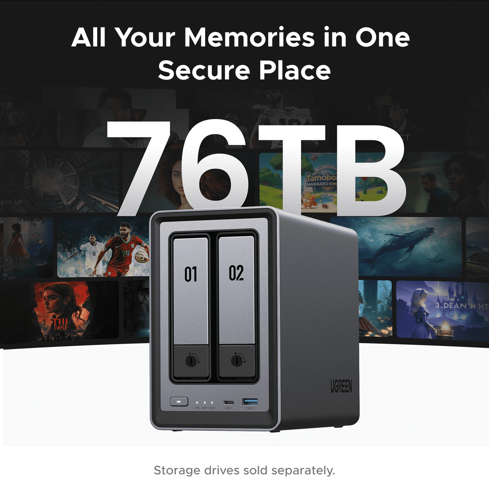 UGREEN UGREEN NASync DXP2800 2-Bay NAS, Intel N100 Quad-Core, 8GB DDR5 RAM, 2.5GbE LAN, Dual M.2 NVMe Slots, 4K HDMI, Diskless Home Cloud Storage (NO HARDISK INSIDE) - thumbnail 2