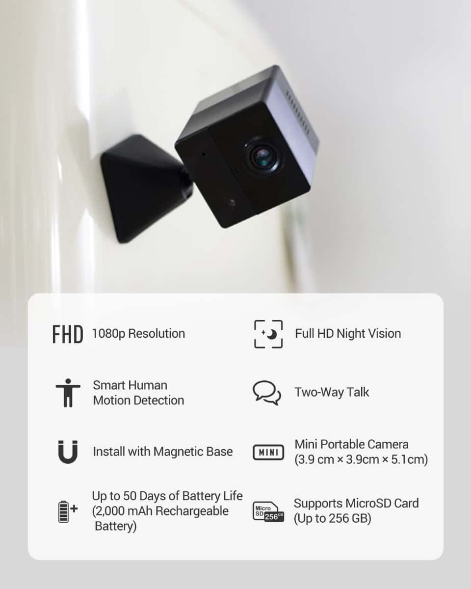EZVIZ EZVIZ CB2 1080P Wireless Indoor WiFi Surveillance Camera on 2000 mAh Battery, 2.4 GHz WiFi Baby Camera, Person Detection, 5 m Night Vision, Two-Way Audio, Type C, Magnetic Mount Black - thumbnail 2