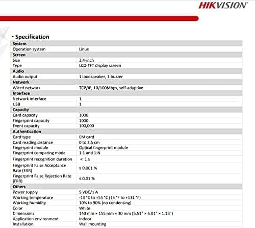 HIKVISION Hikvision DS-K1A8503MF Value Series Fingerprint Time Attendance Terminal + USEWELL RJ 45 - thumbnail 6