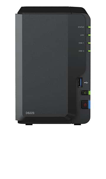Synology Synology DiskStation DS223 2-Bay NAS Enclosure, Realtek RTD1619B 1.7Ghz, 2x 3.5"/2.5" SATA Drive Bays, RJ45 LAN Port, 3x USB 3.2 Ports, Black | DS223 - thumbnail 3