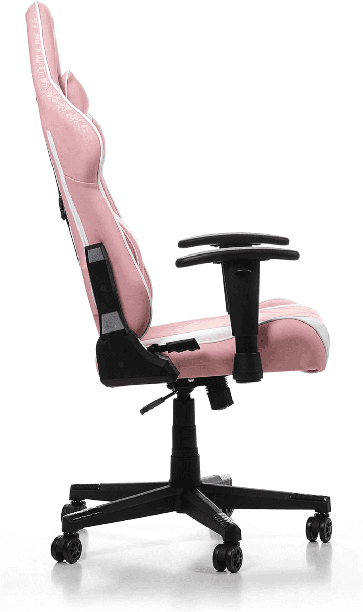 DXRacer Prince P132 Gaming Chair, Premium PVC Leather Racing Style Office Computer Seat Recliner with Ergonomic Headrest and Lumbar Support, Standard, Pink and White large size - thumbnail 6