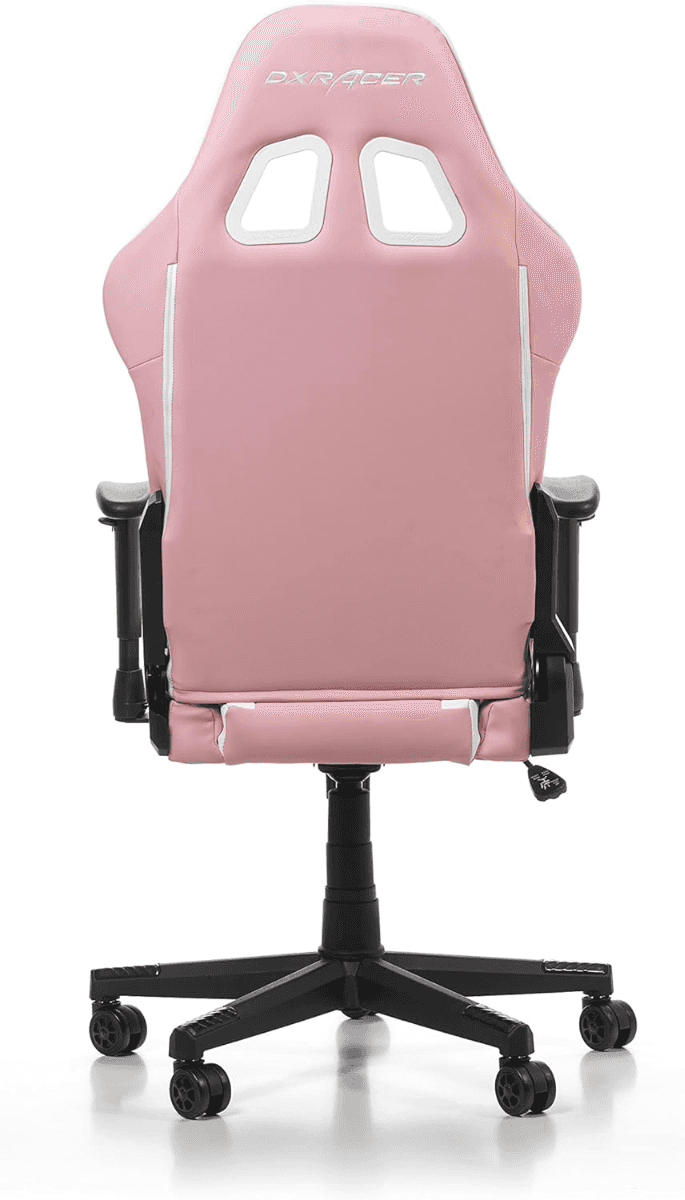 DXRacer Prince P132 Gaming Chair, Premium PVC Leather Racing Style Office Computer Seat Recliner with Ergonomic Headrest and Lumbar Support, Standard, Pink and White large size - thumbnail 4