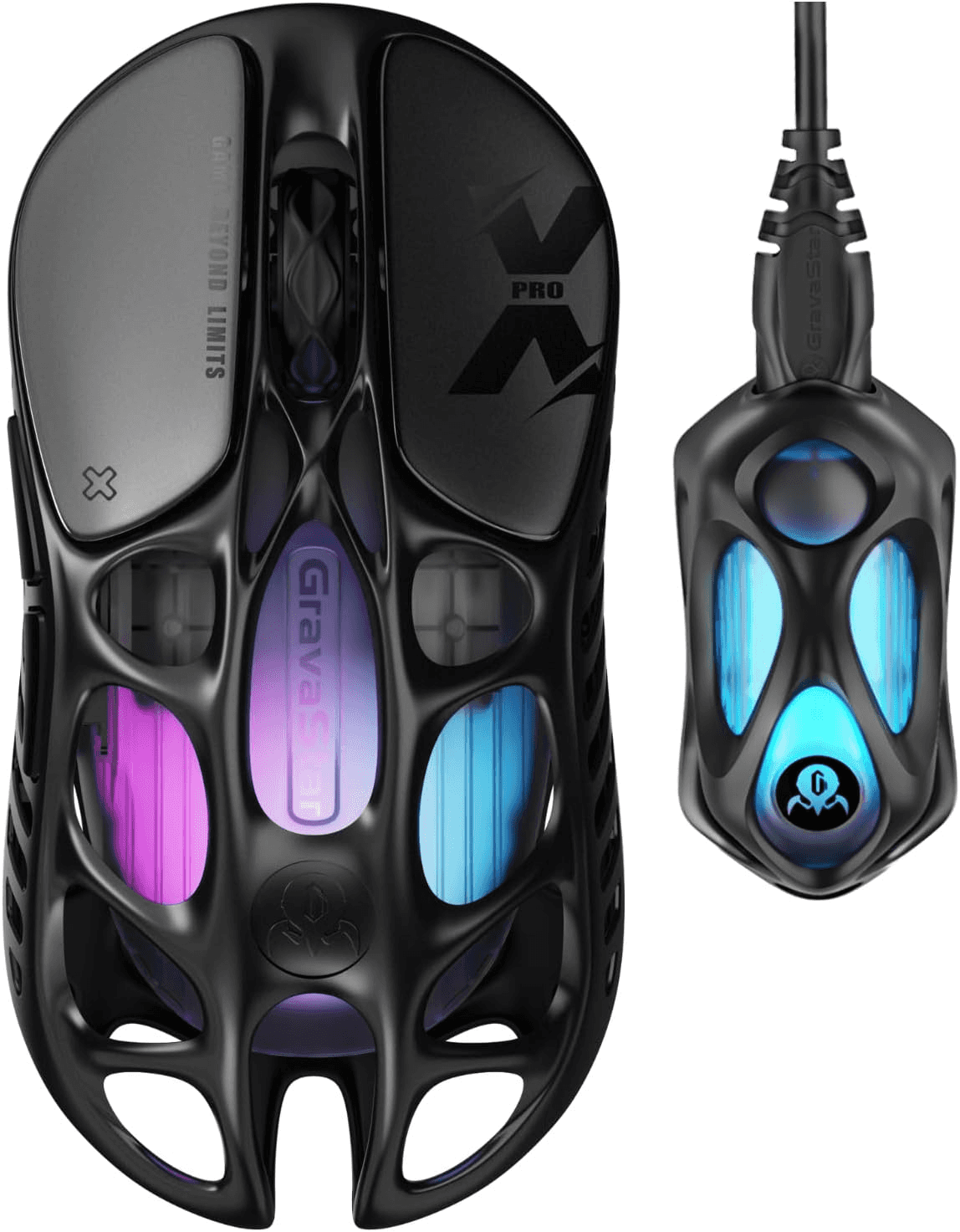 Gravastar Gravastar Mercury X Pro Special Edition Neon Graffiti Magnesium Alloy Wireless Gaming Mouse, PAW 3950 (32,000 DPI), 1,000 Hz/8,000 Hz, Tri-mode (Wired/Bluetooth 5.1/2.4GHz Wireless) Connectivity - Color: BLACK