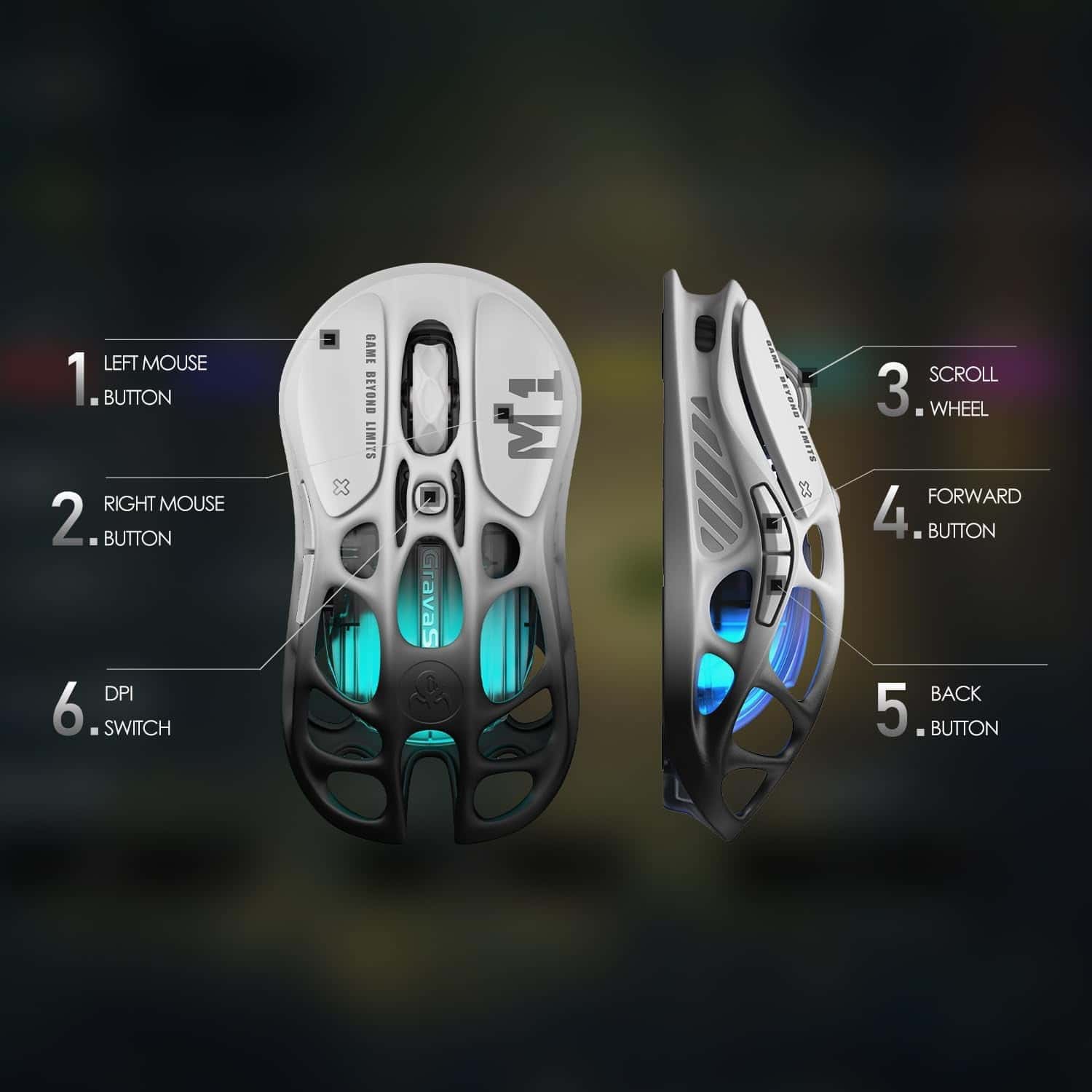 Gravastar GravaStar Mercury M1 Pro Wireless Gaming Mouse, Lightweight Magnesium Alloy, 26,000 DPI, PAW3395DM Sensor, 5 Programmable Buttons, Support Wired/2.4GHz/BT, Up to 200 Hours Battery Life-Gradient Black - thumbnail 4