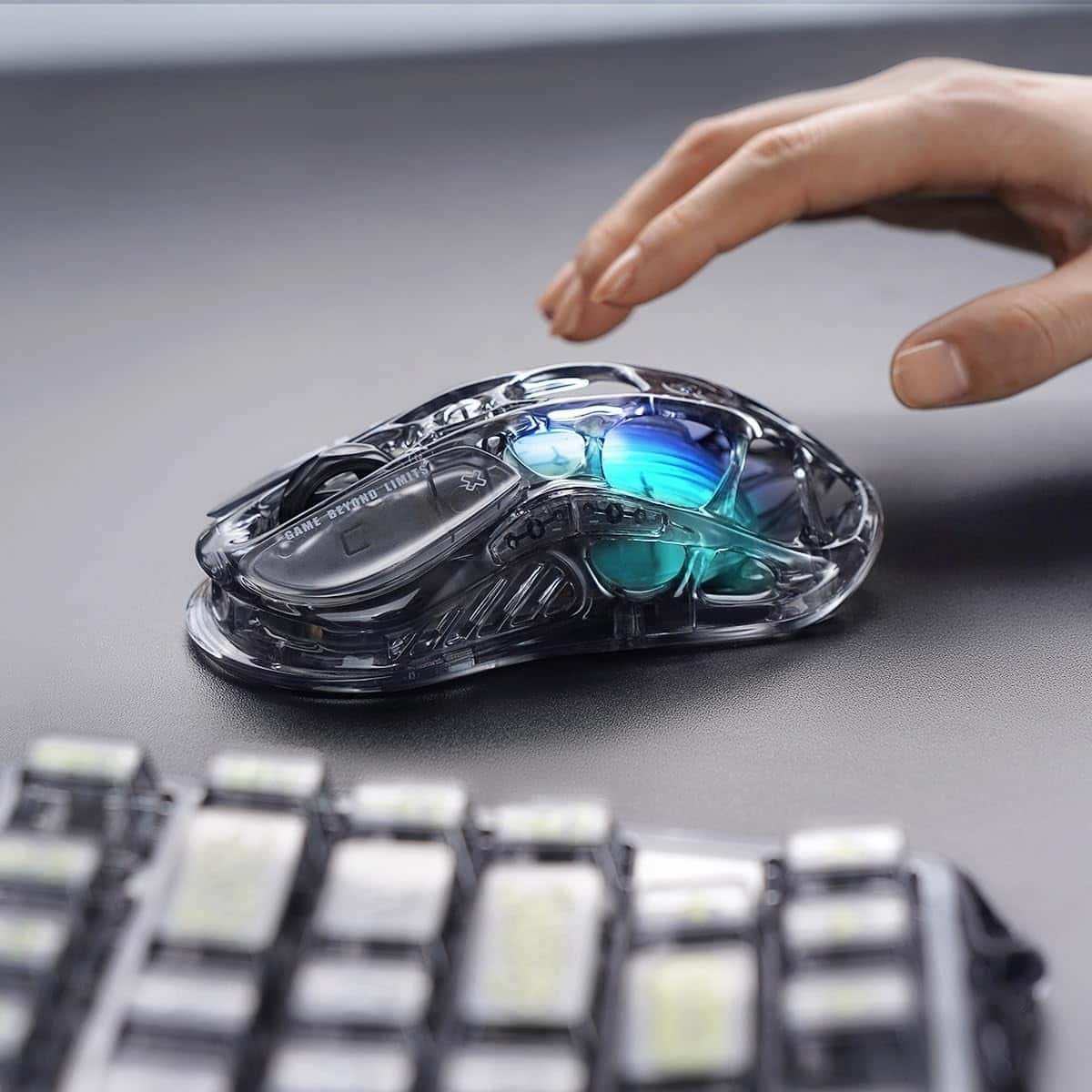 Gravastar GravaStar Mercury M2 Wireless Gaming Mouse with 26,000 DPI, PAW3395DM Sensor -79g Lightweight Hollowed-Out Design -5 Programmable Buttons -5 Dynamic Lightsync RGB - Transparent Black - thumbnail 4