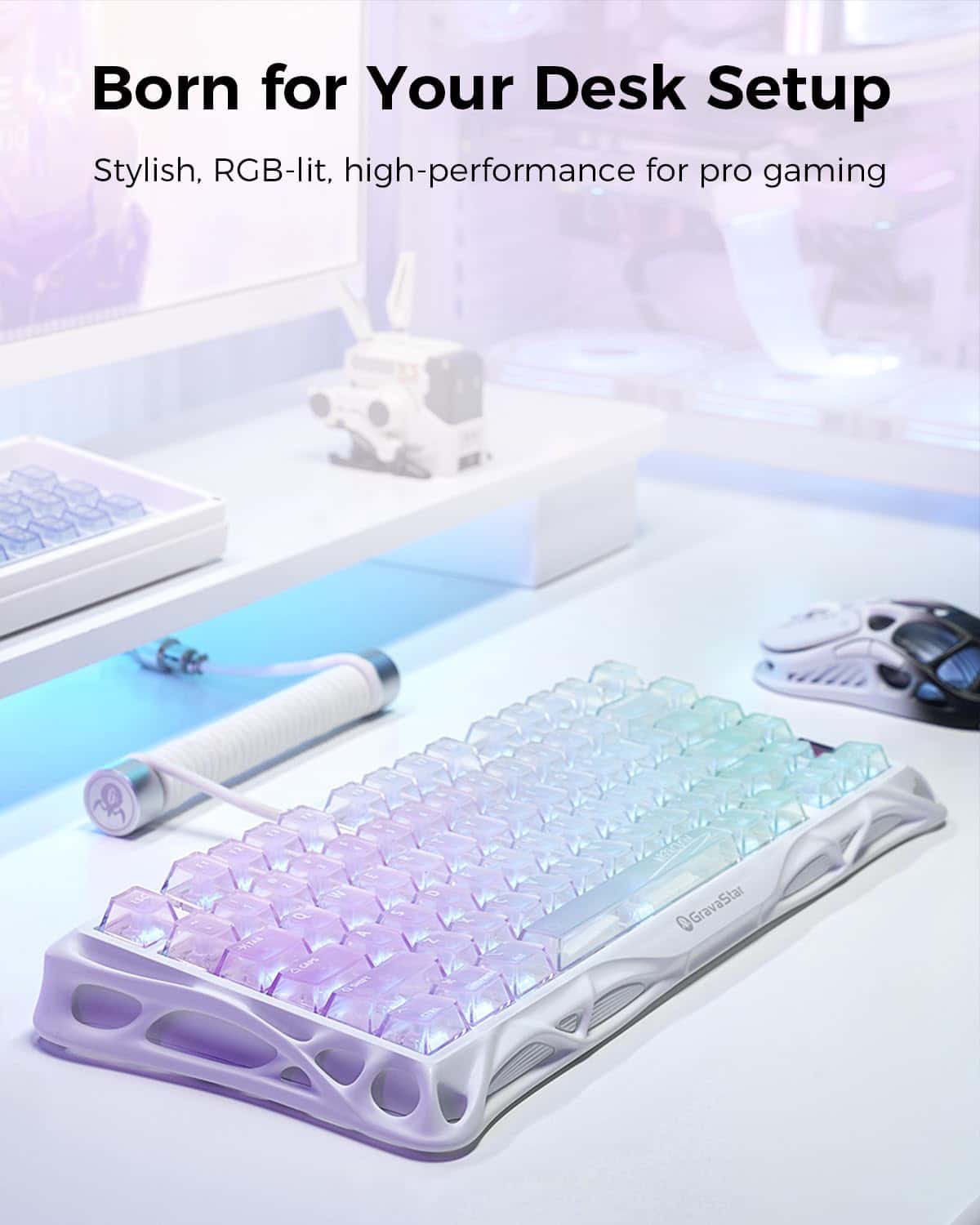 Gravastar GravaStar Mercury K1 Lite 75% Gaming Keyboard, 80 Keys, Hot-Swappable, RGB Lighting, Full N-Key Rollover, Programmable Keys, Tri-Mode Connectivity, 4000mAh Battery, Crystal Aurora | GS K1 LITE_XTAL_AUROA - thumbnail 7