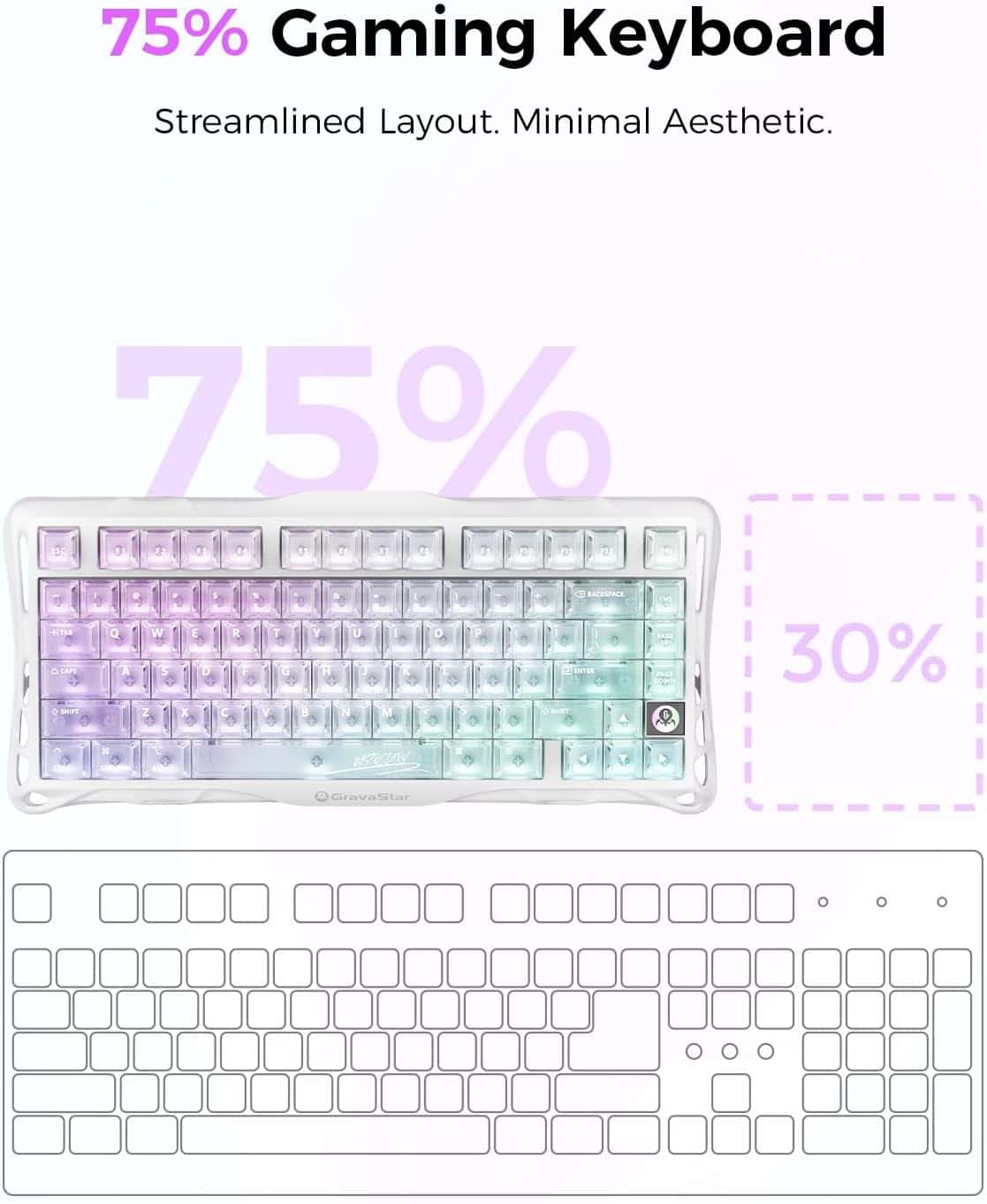 Gravastar GravaStar Mercury K1 Lite 75% Gaming Keyboard, 80 Keys, Hot-Swappable, RGB Lighting, Full N-Key Rollover, Programmable Keys, Tri-Mode Connectivity, 4000mAh Battery, Crystal Aurora | GS K1 LITE_XTAL_AUROA - thumbnail 6