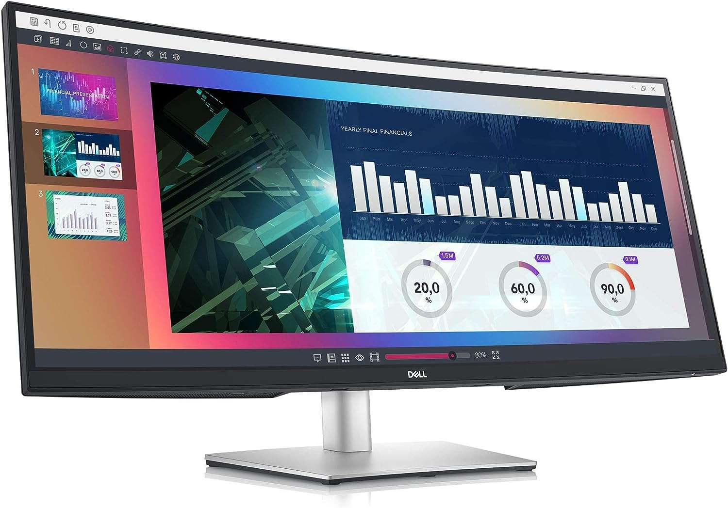 Dell Dell 34 Inch Ultrawide, WQHD (Wide Quad High Definition), Curved USB-C Monitor (P3421W), 3440 x 1440 at 60Hz, 3800R Curvature, 1.07 Billion Colors, Adjustable, Black - thumbnail 1