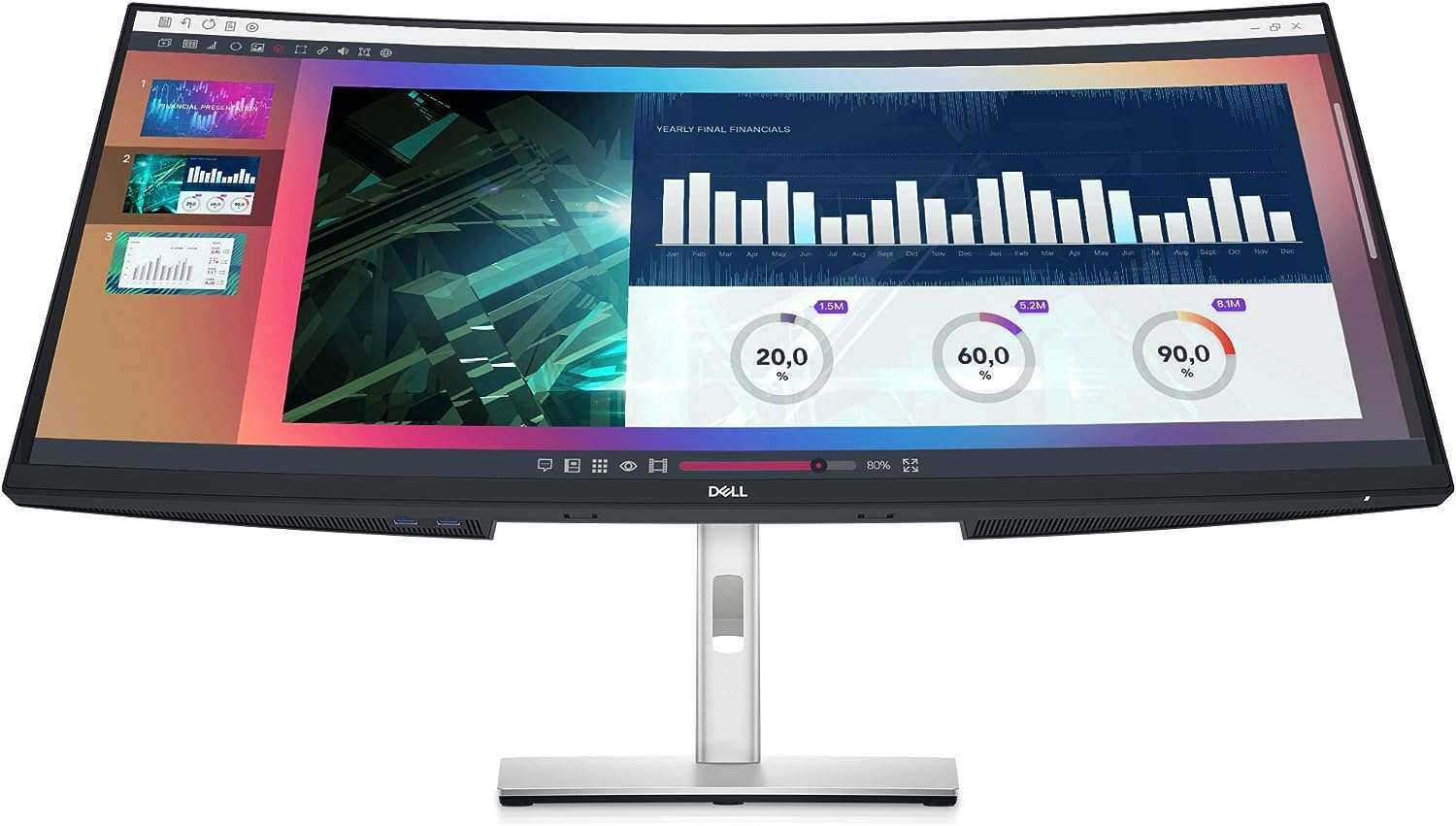 Dell Dell 34 Inch Ultrawide, WQHD (Wide Quad High Definition), Curved USB-C Monitor (P3421W), 3440 x 1440 at 60Hz, 3800R Curvature, 1.07 Billion Colors, Adjustable, Black - thumbnail 4