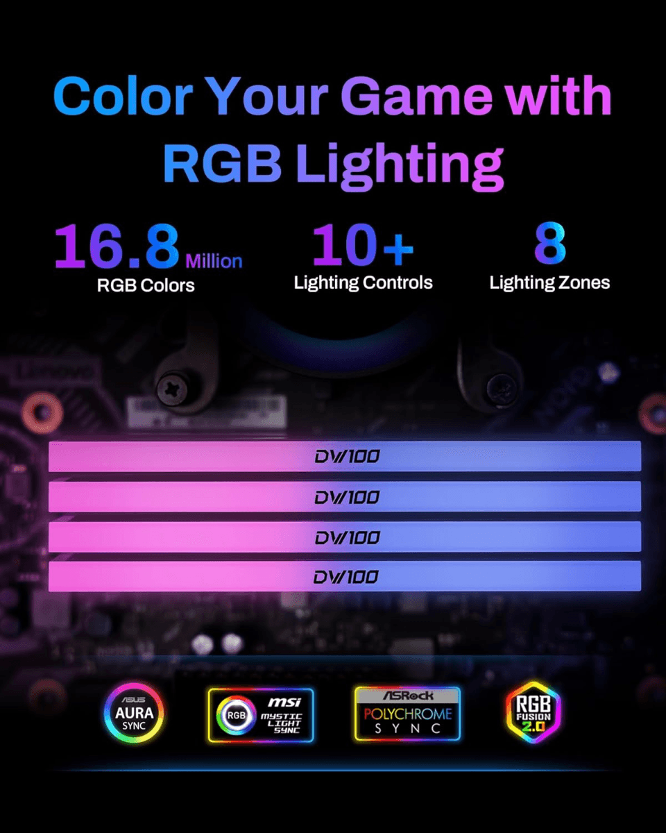  Biwin Black Opal DW100 DDR5 RGB RAM 32GB (16GBx2) 6000MHz CL30 Computer Memory Intel XMP 3.0 AMD EXPO Compatible-Black | B5DW100326030ER2G-CB001 thumbnail 4
