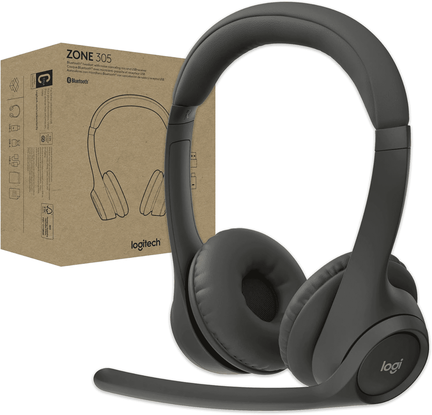 Logitech Logitech Zone 305 for Business, Wireless Bluetooth Headset with Microphone, for Google Meet, Google Voice, Zoom, Compatible with Windows, Mac, Chrome, Linux, iOS, iPadOS, Android - thumbnail 1