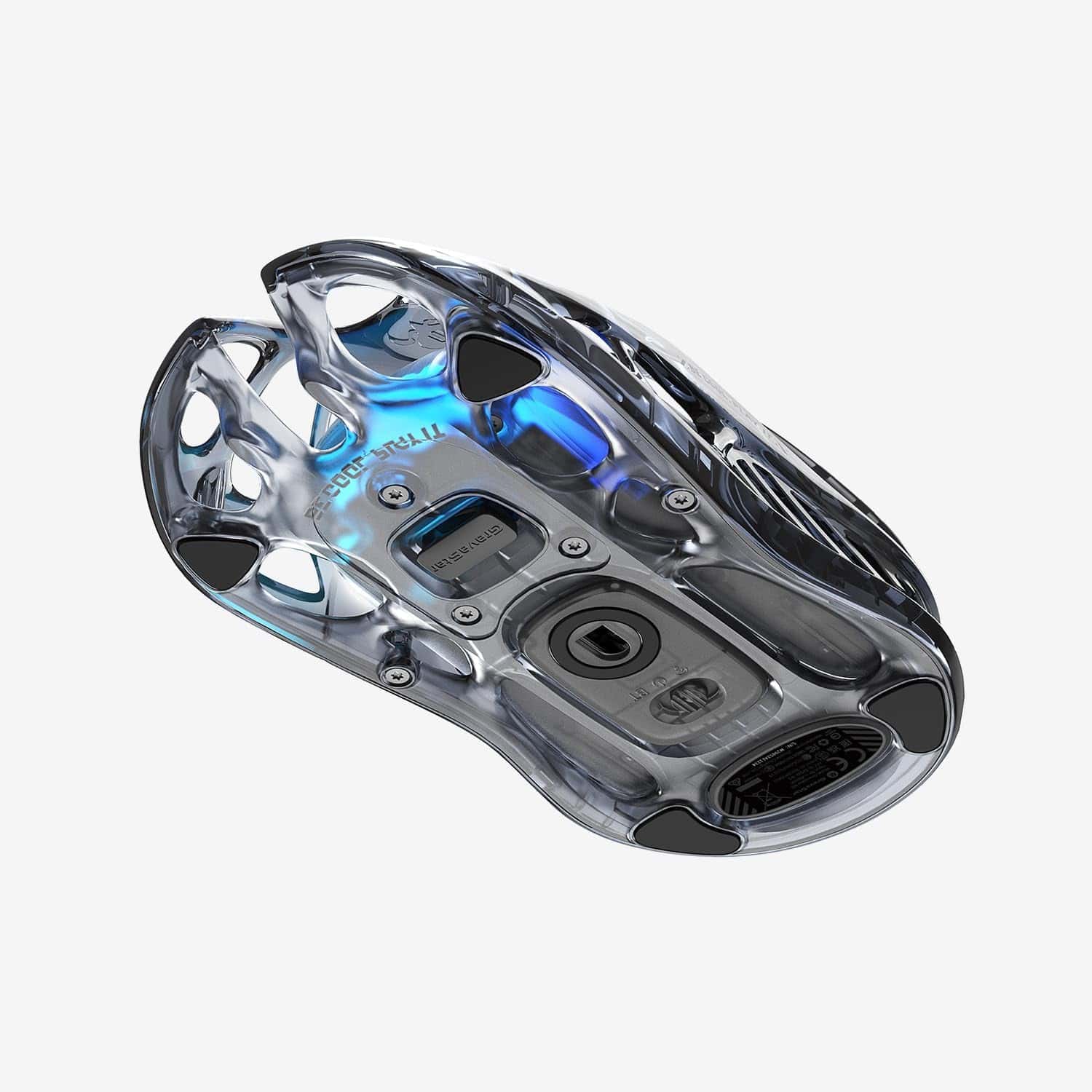 GravaStar Mercury M2 Wireless Gaming Mouse with 26,000 DPI, PAW3395DM Sensor -79g Lightweight Hollowed-Out Design -5 Programmable Buttons -5 Dynamic Lightsync RGB - Transparent Black thumbnail 3