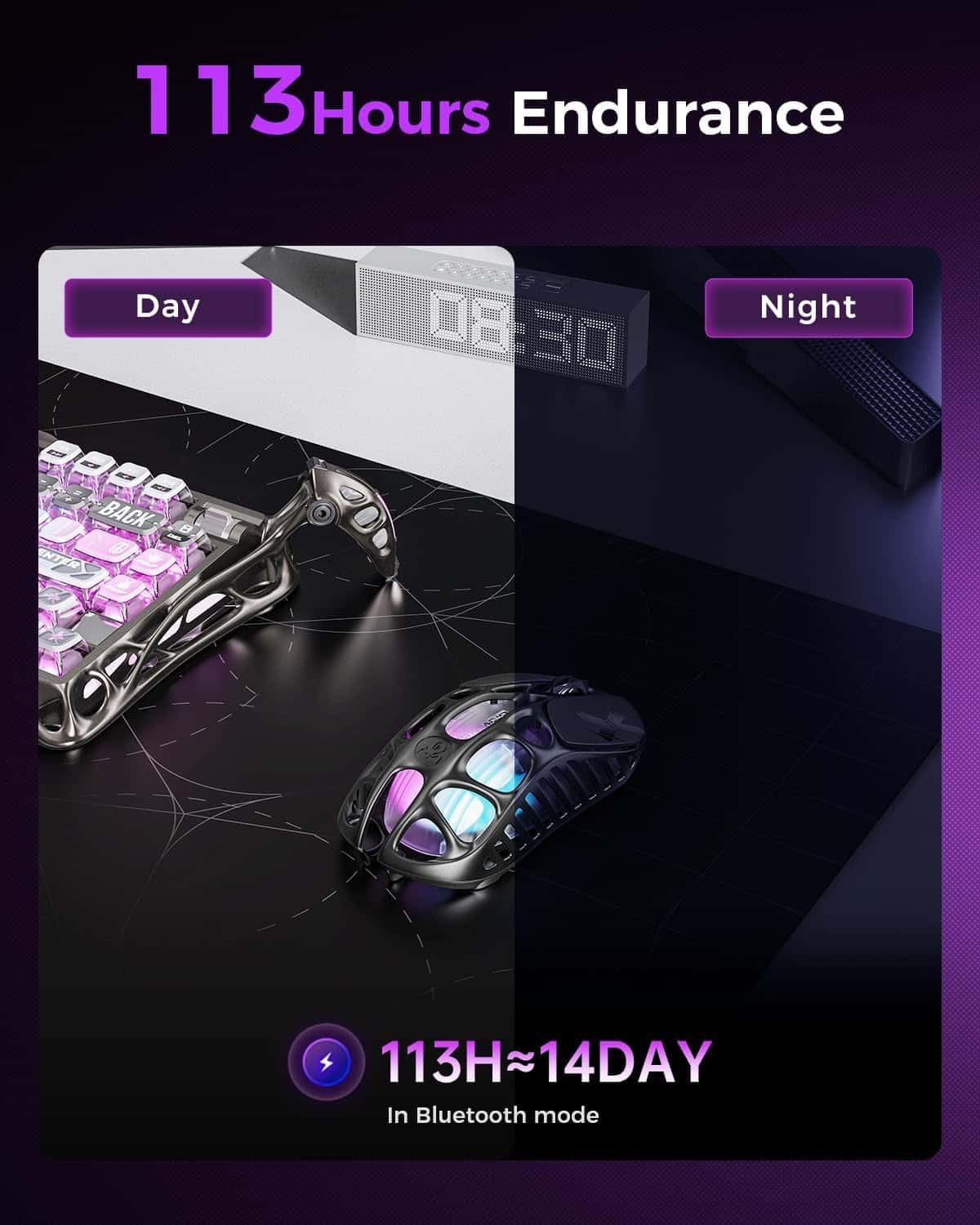 GravaStar Mercury X Pro Wireless Gaming Mouse, Come with 8K Dongle – 32,000 DPI PAW 3950 Sensor, 8,000Hz Polling Rate, Only 49g, Magnesium Alloy Hollow Frame, RGB Lighting, 5 Programmable Buttons thumbnail 5