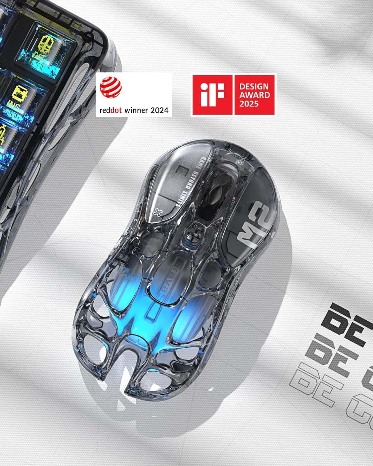 GravaStar Mercury M2 Wireless Gaming Mouse with 26,000 DPI, PAW3395DM Sensor -79g Lightweight Hollowed-Out Design -5 Programmable Buttons -5 Dynamic Lightsync RGB - Transparent Black thumbnail 8