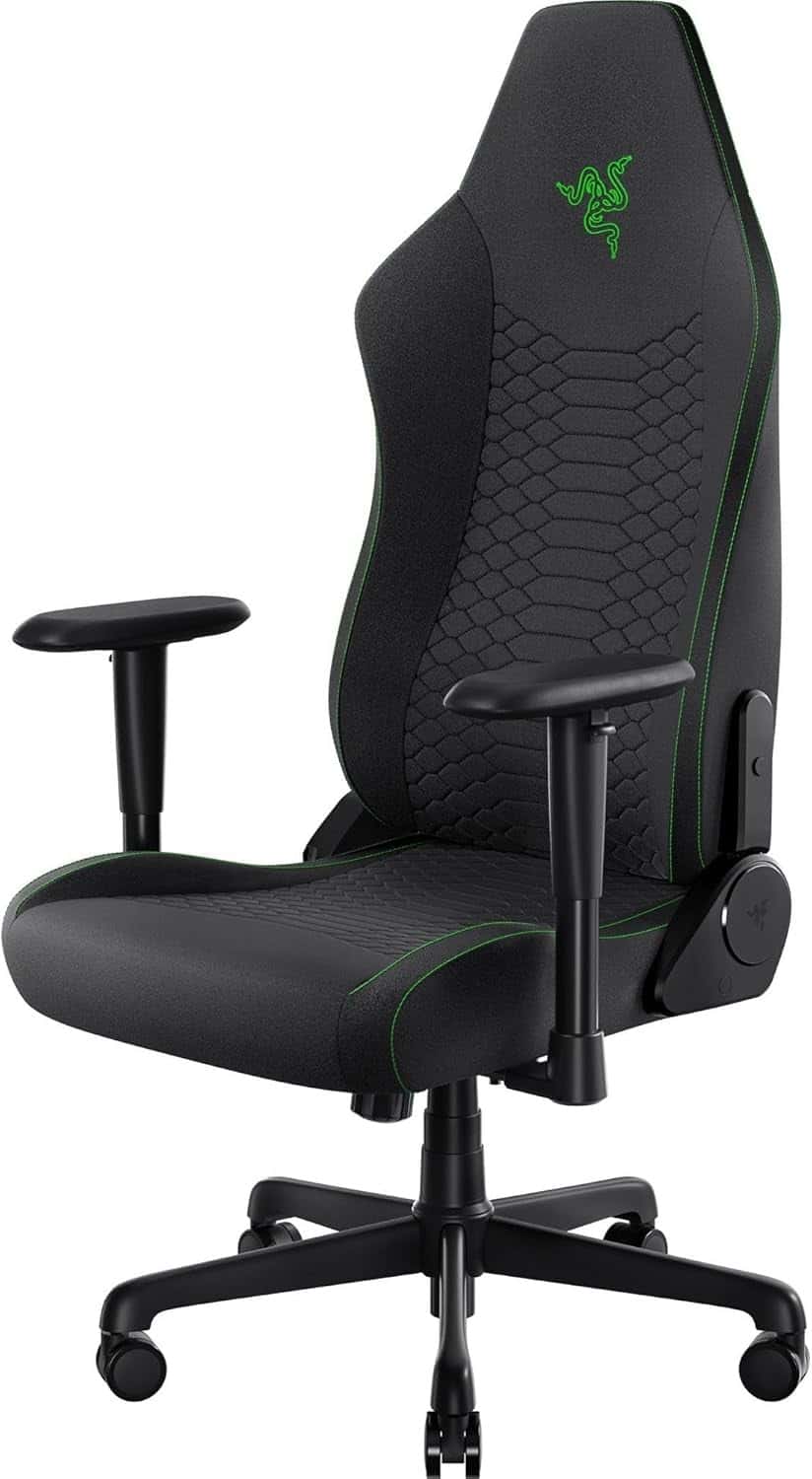 Razer Iskur V2 X Ergonomic Gaming Chair: Built-in Lumbar Support, Widened Seat Base, High Density Foam Cushions, Adjustable 152 Degree Recline, 2D Armrests, Plush Fabric Finish - Black thumbnail 2