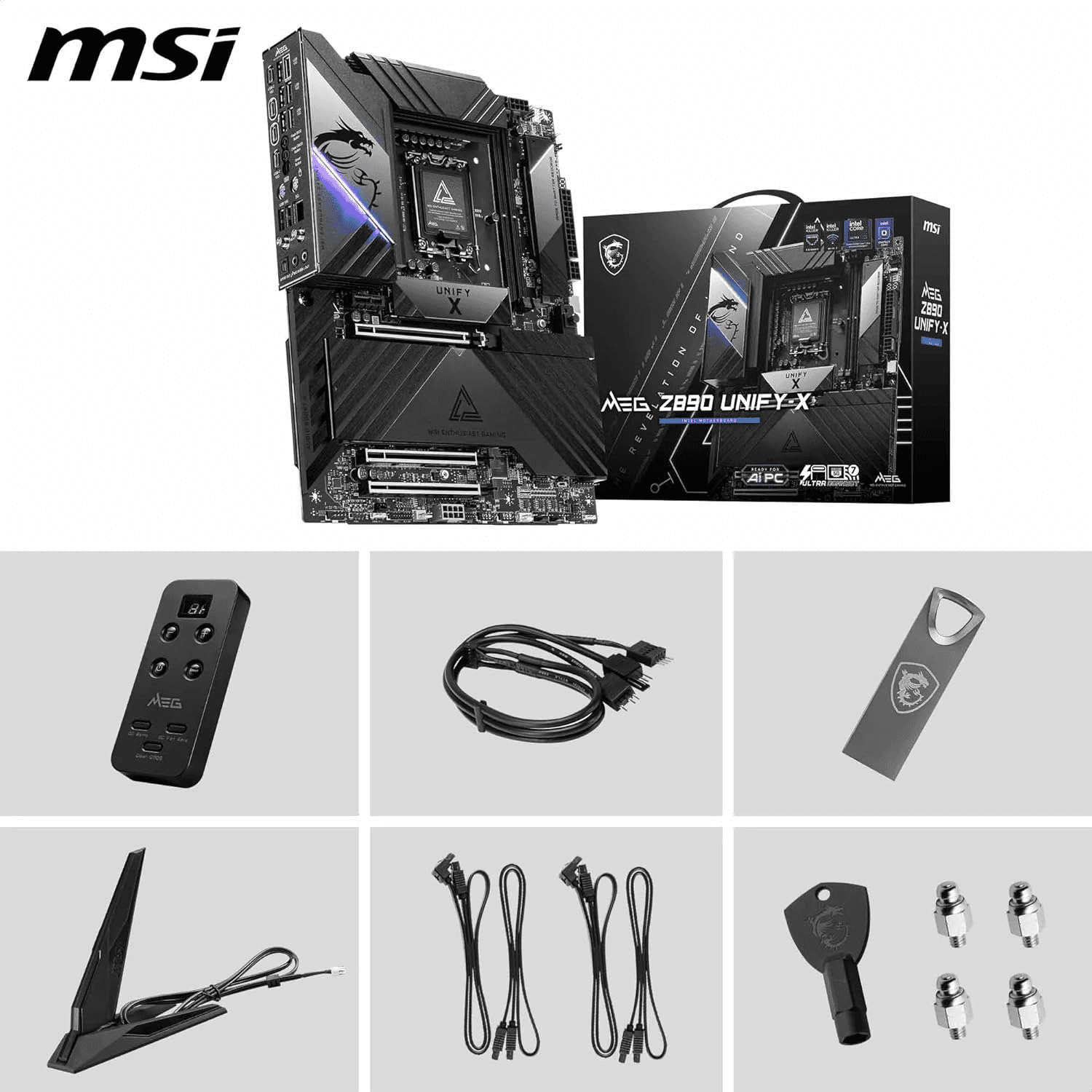 MSI MEG Z890 Unify-X LGA 1851 ATX Motherboard, Intel Z890 Chipset, 2x DDR5 UDIMM Slots, Up to 128GB Max Memory, 3x PCIe x16 Slots, 6x M.2 Slots, WiFi & BT Connectivity | 911-7E20-001 thumbnail 2