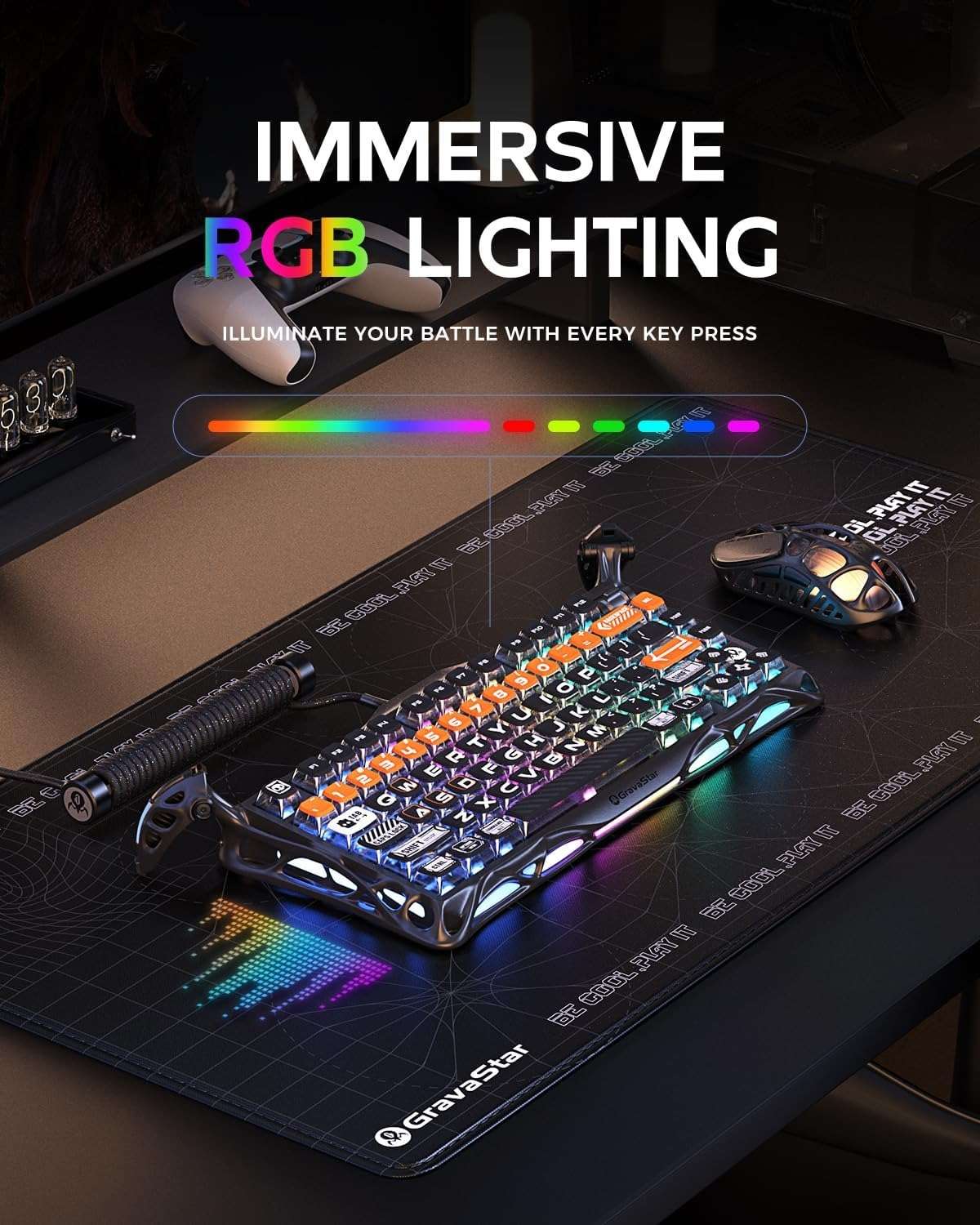 Gravastar GravaStar Mercury K1 Pro Gaming Keyboard, Wireless, Aluminium Alloy, 75% Layout, Custom Mechanical Keyboard, Durable Design with Unique Aesthetics, CyberFlare - thumbnail 6