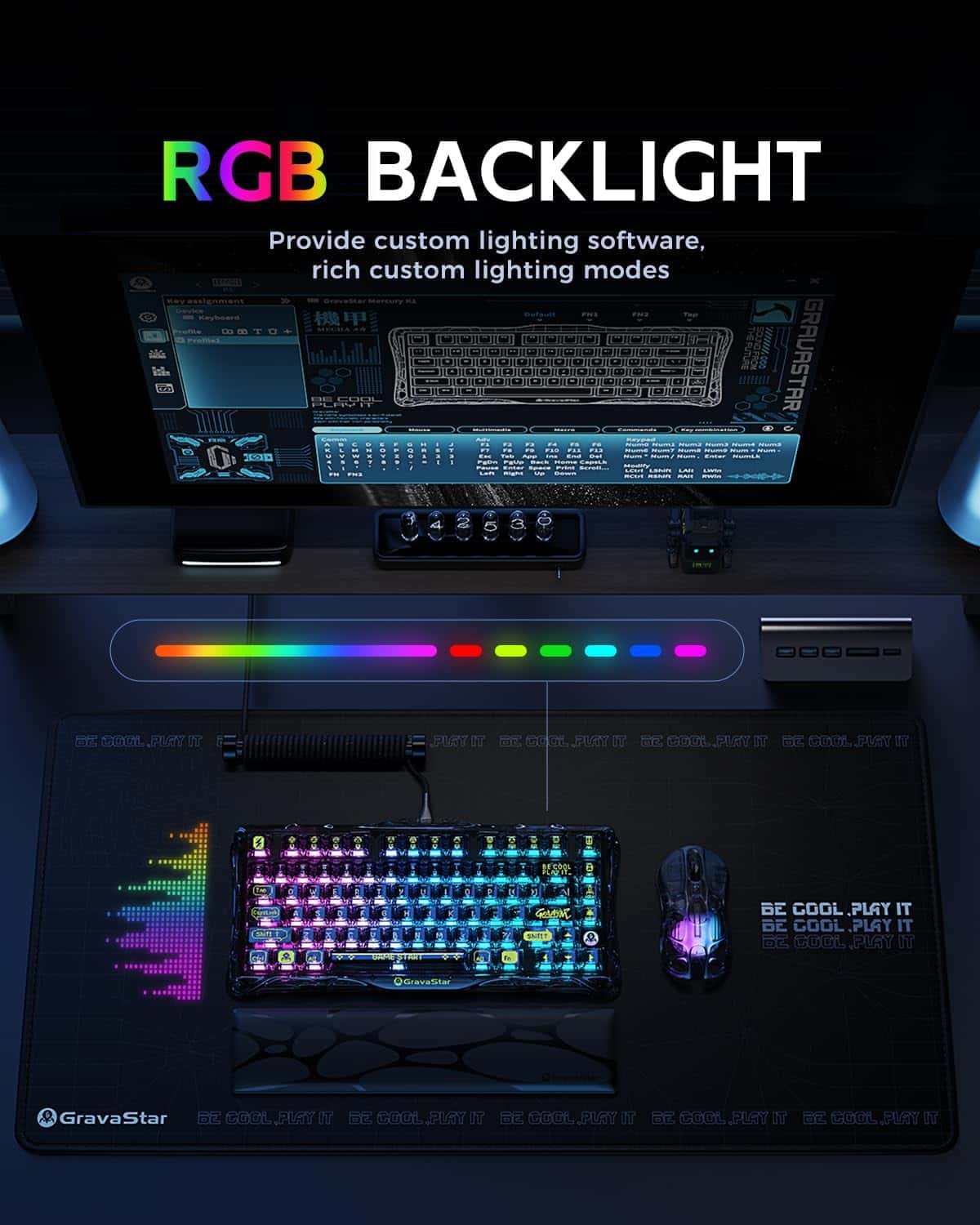 Gravastar GravaStar Mercury K1 Lite Mechanical Gaming Keyboard, 75% Gasket Hot Swappable Custom Keyboard, Pre-lubed Linear Switches Mechanical Keyboard, RGB Backlit Wireless Keyboard - Transparent Black | GS K1 LITE_XTAL_BLK - thumbnail 8