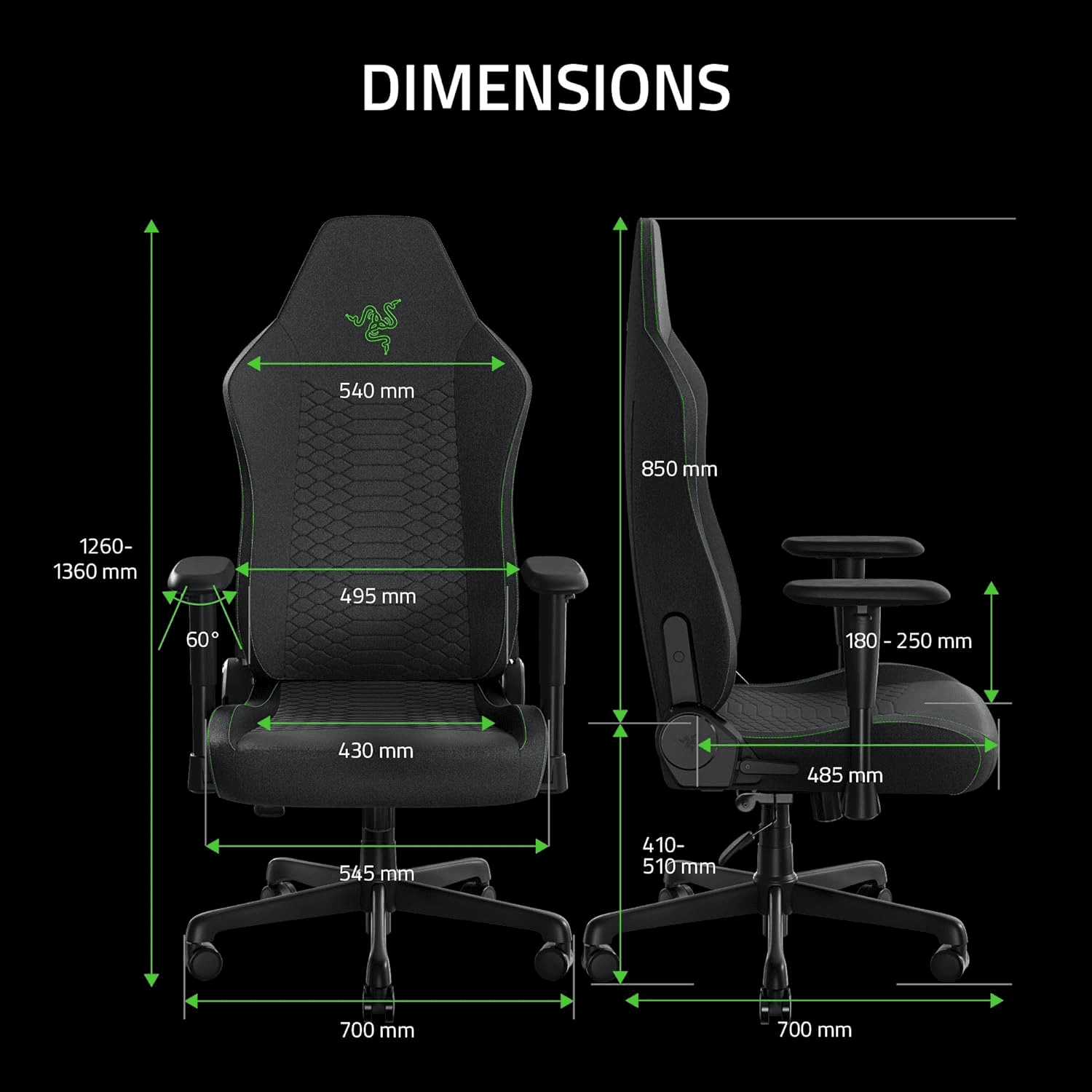 Razer Iskur V2 X Ergonomic Gaming Chair: Built-in Lumbar Support, Widened Seat Base, High Density Foam Cushions, Adjustable 152 Degree Recline, 2D Armrests, Plush Fabric Finish - Black thumbnail 9