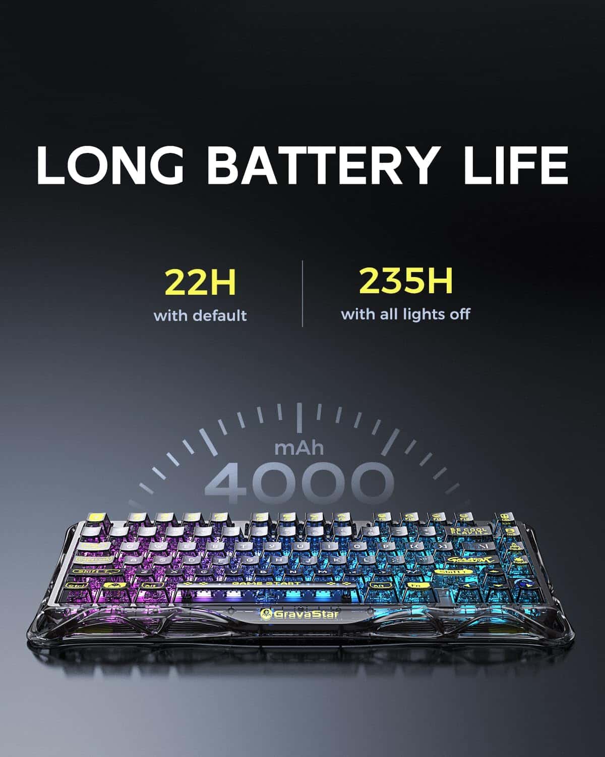 Gravastar GravaStar Mercury K1 Lite Mechanical Gaming Keyboard, 75% Gasket Hot Swappable Custom Keyboard, Pre-lubed Linear Switches Mechanical Keyboard, RGB Backlit Wireless Keyboard - Transparent Black | GS K1 LITE_XTAL_BLK - thumbnail 7