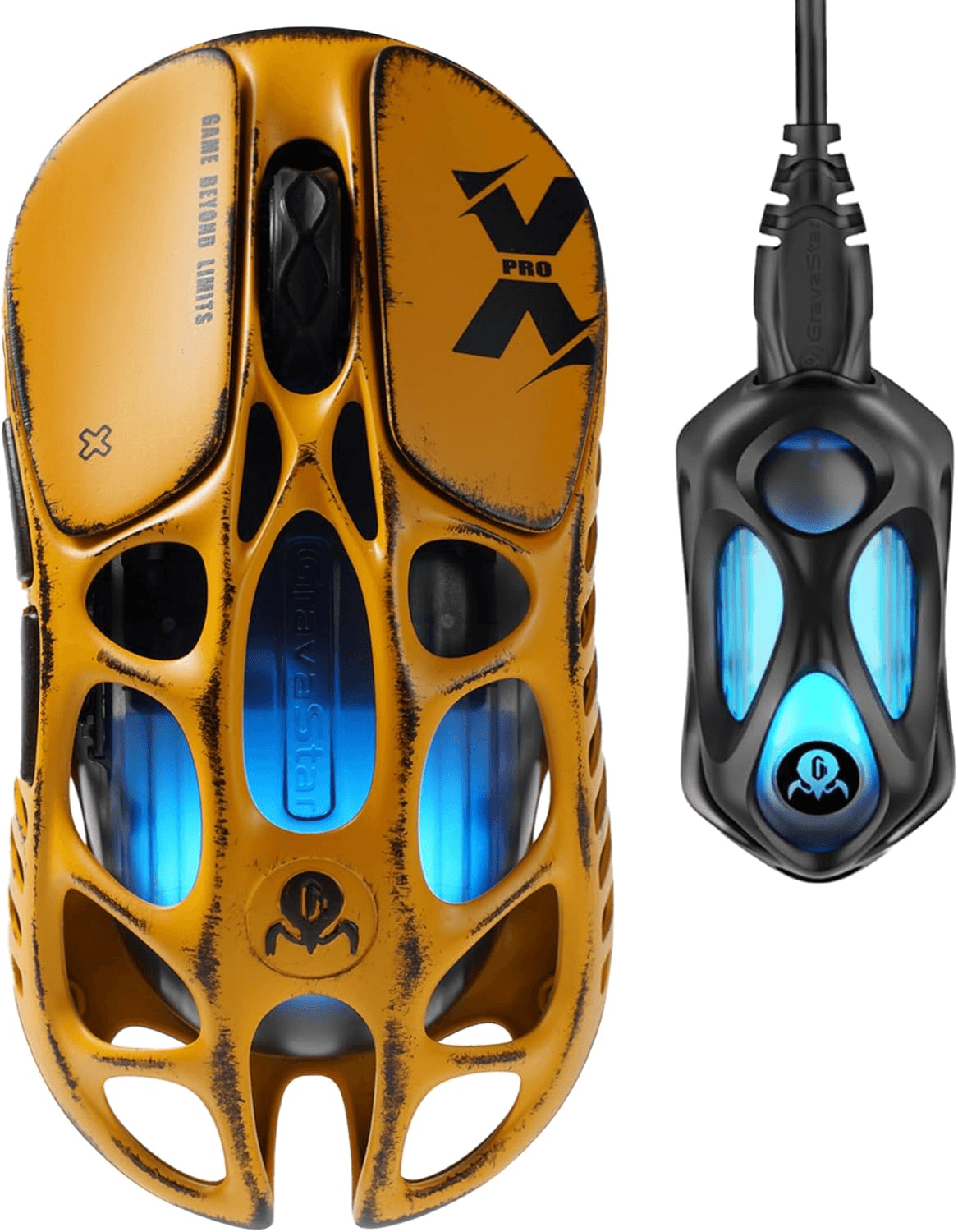 GravaStar Mercury X Pro Wireless Gaming Mouse - 32,000 DPI PAW 3950 Sensor, 8,000Hz Jump Speed, Magnesium Alloy Hollow Frame, RGB Lighting, 5 Programmable Buttons, Three Modes (Yellow) thumbnail 1