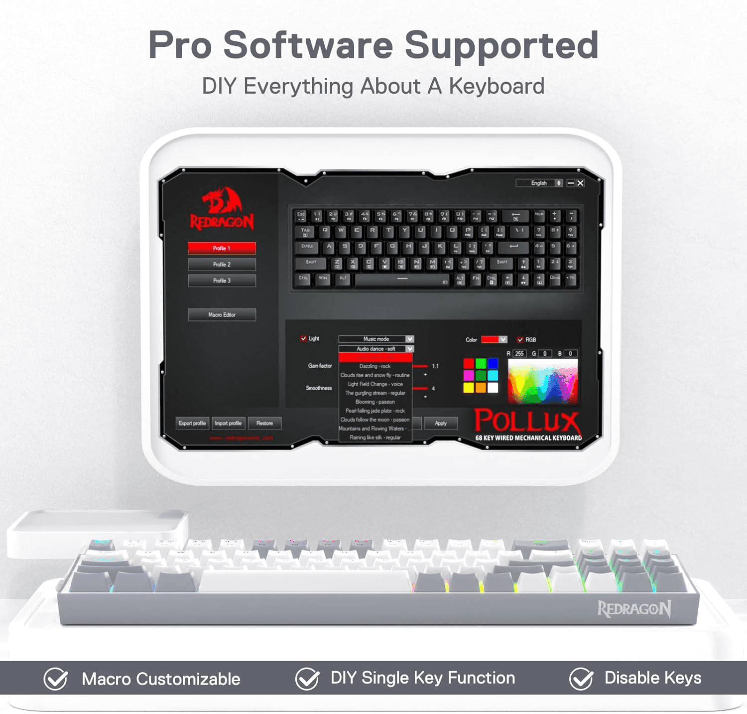 Redragon Redragon K628 Pollux 75% Wired RGB Gaming Keyboard | K628WG-RGB - thumbnail 2