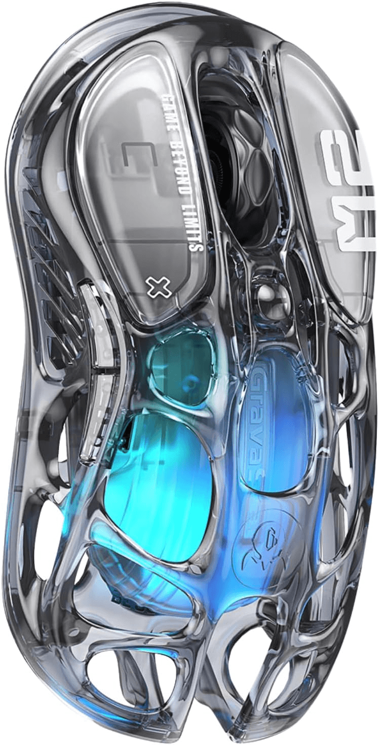 Gravastar GravaStar Mercury M2 Wireless Gaming Mouse with 26,000 DPI, PAW3395DM Sensor -79g Lightweight Hollowed-Out Design -5 Programmable Buttons -5 Dynamic Lightsync RGB - Transparent Black - thumbnail 1