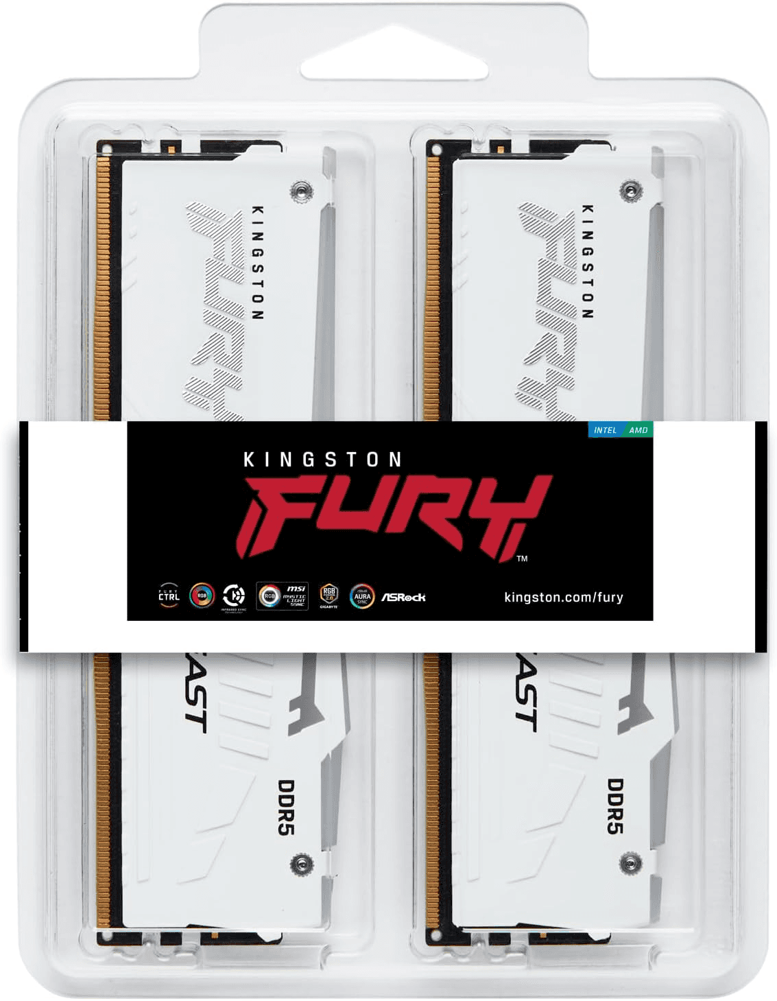 Kingston Kingston FURY Beast RGB 64GB (2x 32GB) DDR5 Desktop Memory, 6400 MHz Memory Speed, CL32 CAS Latency, 288-Pin Kit, Intel XMP 3.0 & AMD EXPO, White | KF564C32BWEAK2-64 - thumbnail 2