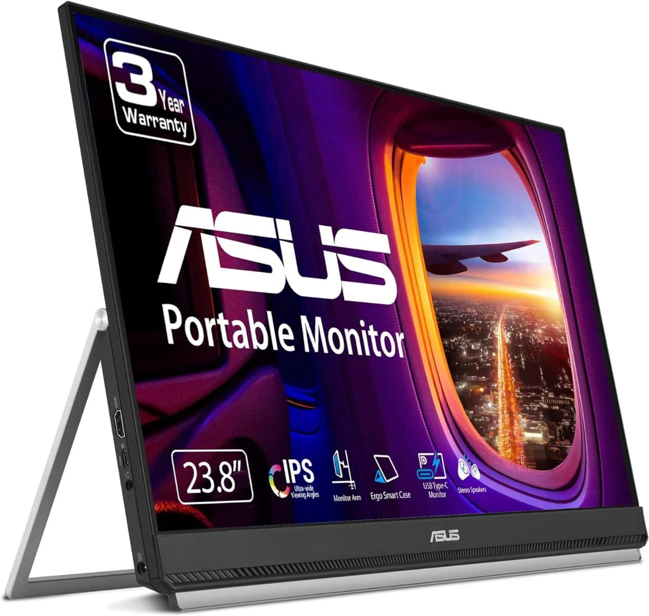 ASUS ZenScreen MB249C portable monitor ??? 24-inch (23.8 viewable) FHD (1920 x 1080), frameless panel, IPS technology, anti-glare   ,3-Year Warranty USB-C??, speakers, carrying handle/kickstand design, C-clamp, partition hook | 90LM0865-B01170 thumbnail 7