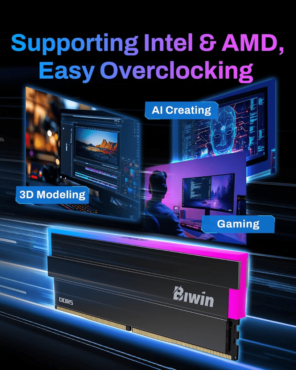  Biwin Black Opal DW100 DDR5 RGB RAM 32GB (16GBx2) 6000MHz CL30 Computer Memory Intel XMP 3.0 AMD EXPO Compatible-Black | B5DW100326030ER2G-CB001 thumbnail 5